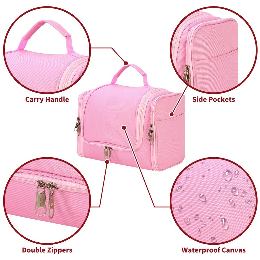 Vinsani Pink Travel Toiletry Wash Bag with Hook and Compartments