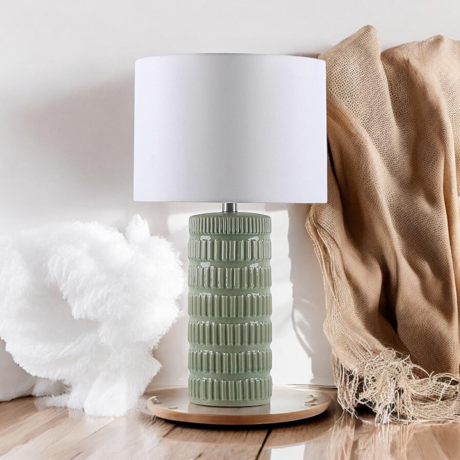 MSL 43cm Ceramic Table Lamp with Shade, Inline Rocker Switch, Double Insulated