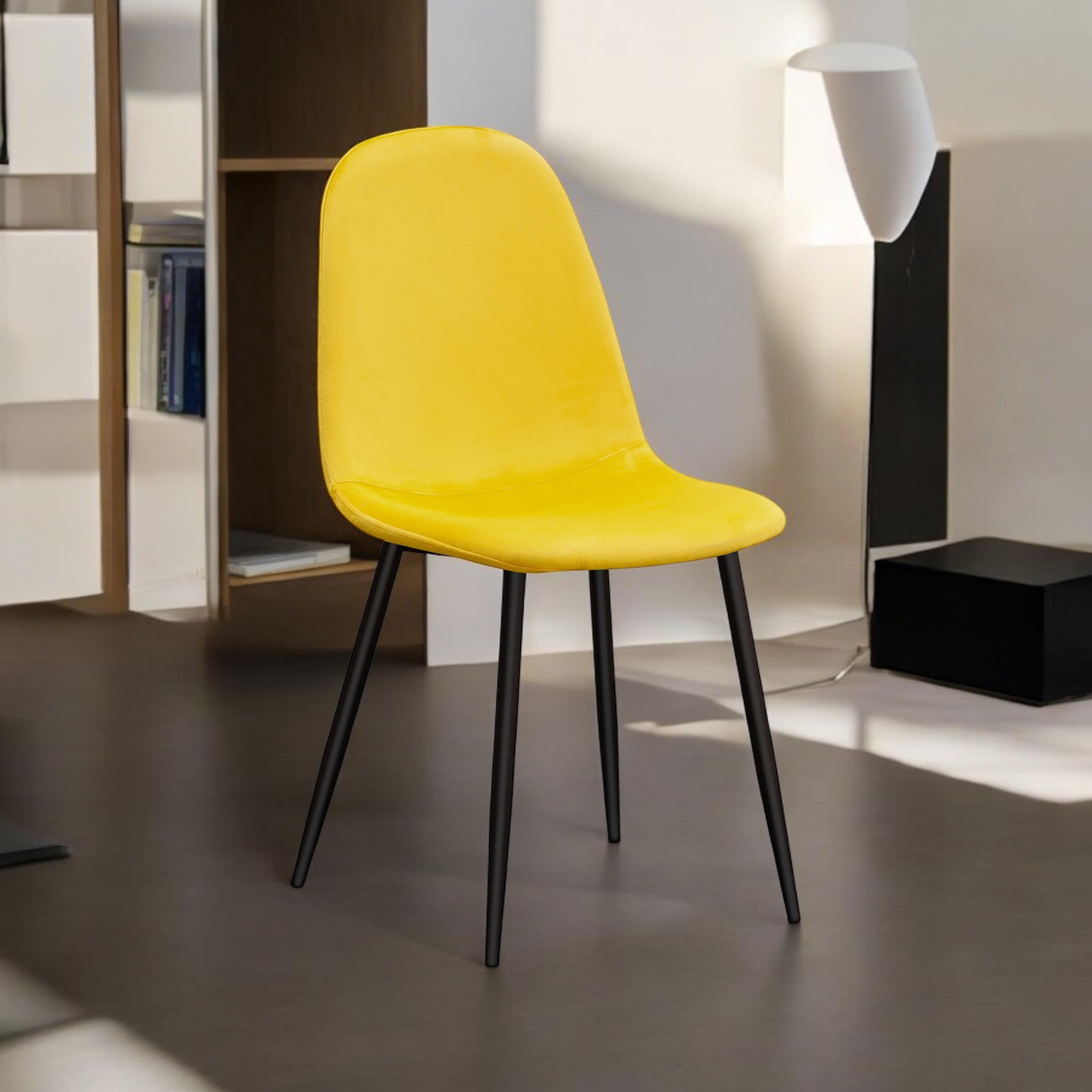 MSL Yellow Fabric Cushioned Chair with Black Eiffel-Style Metal Legs, Modern Ergonomic Seat