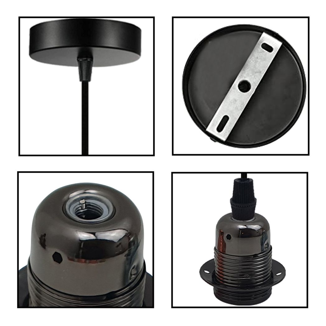Vintage Industrial Black Pendant Light Fitting, lampshade Holder Fitting Set with 2m Cable.