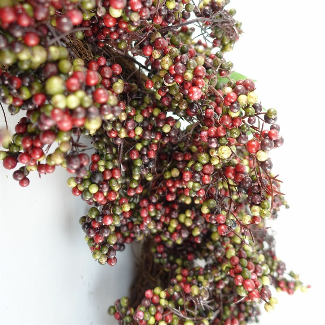 Leaf 55cm Artificial Black and Red Berry Hanging Wreath