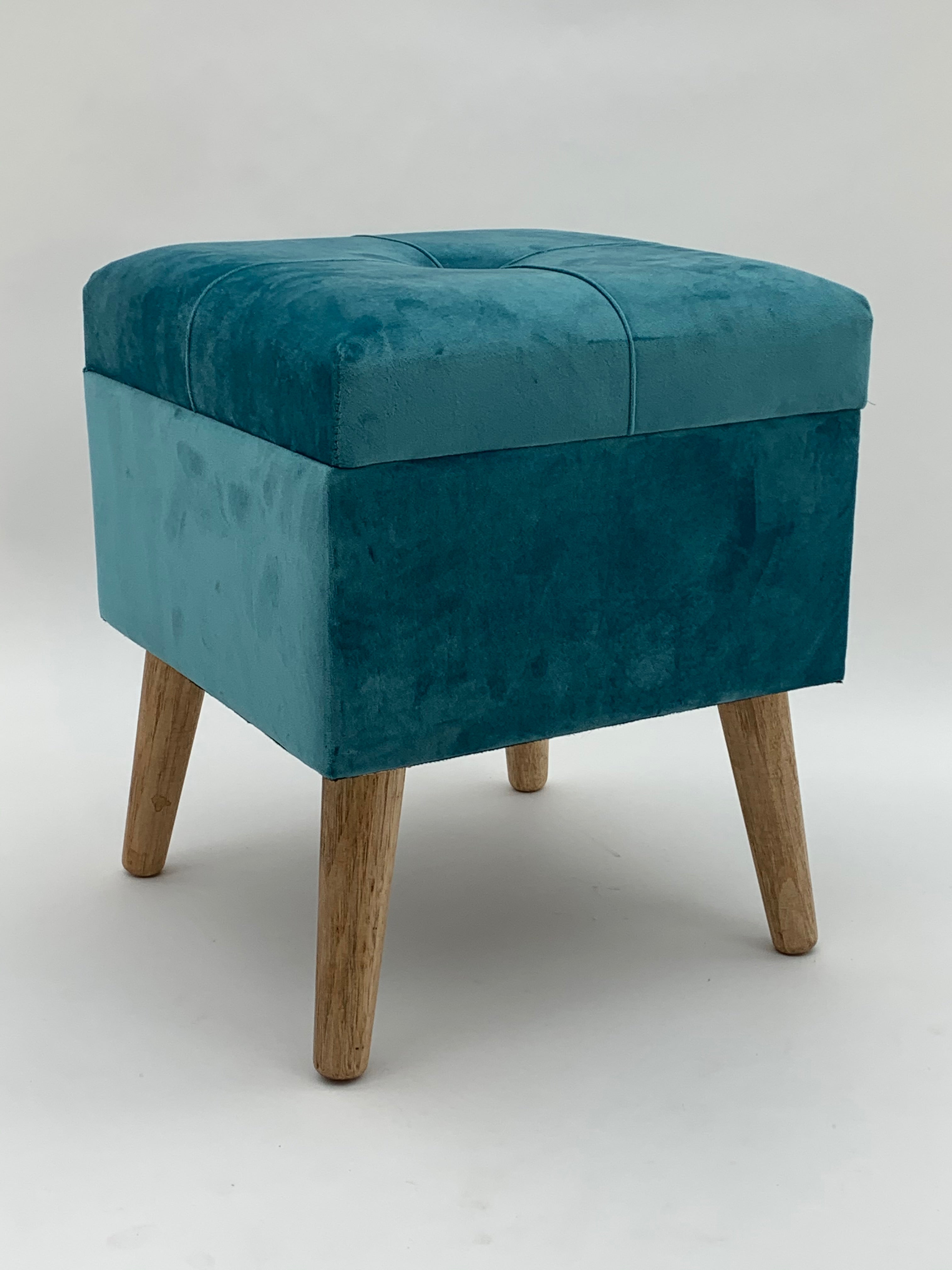 Blue Wooden Trunk Footstool Ottoman with Storage, Square, L33 x W33 x H42 cm