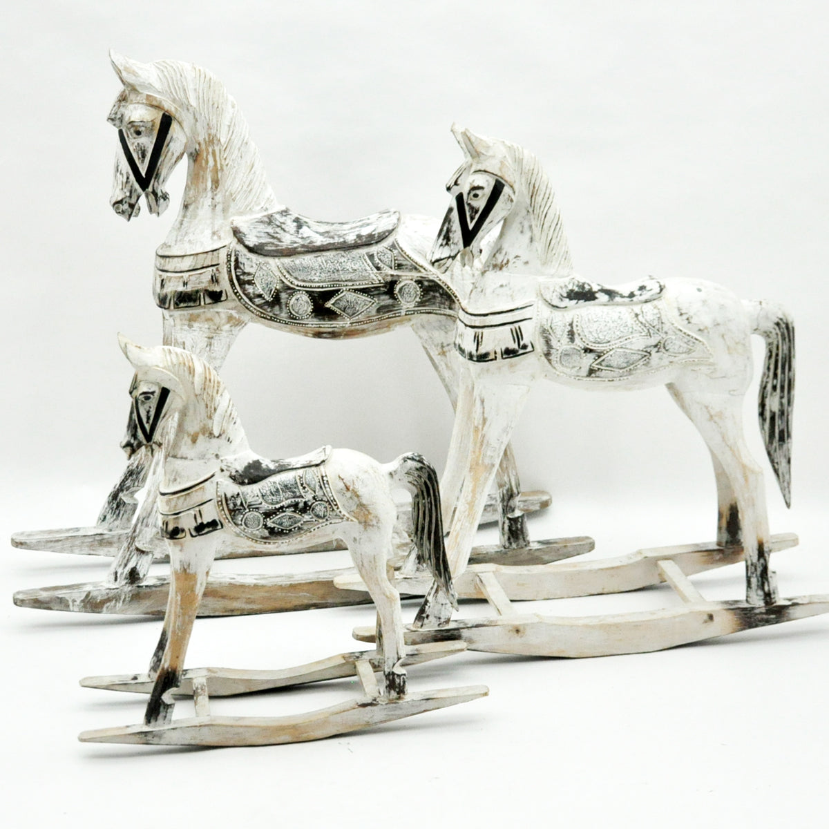 MSL Set of 3 Decorative Rocking Horses 1M, 80CM & 60CM, Hand Painted