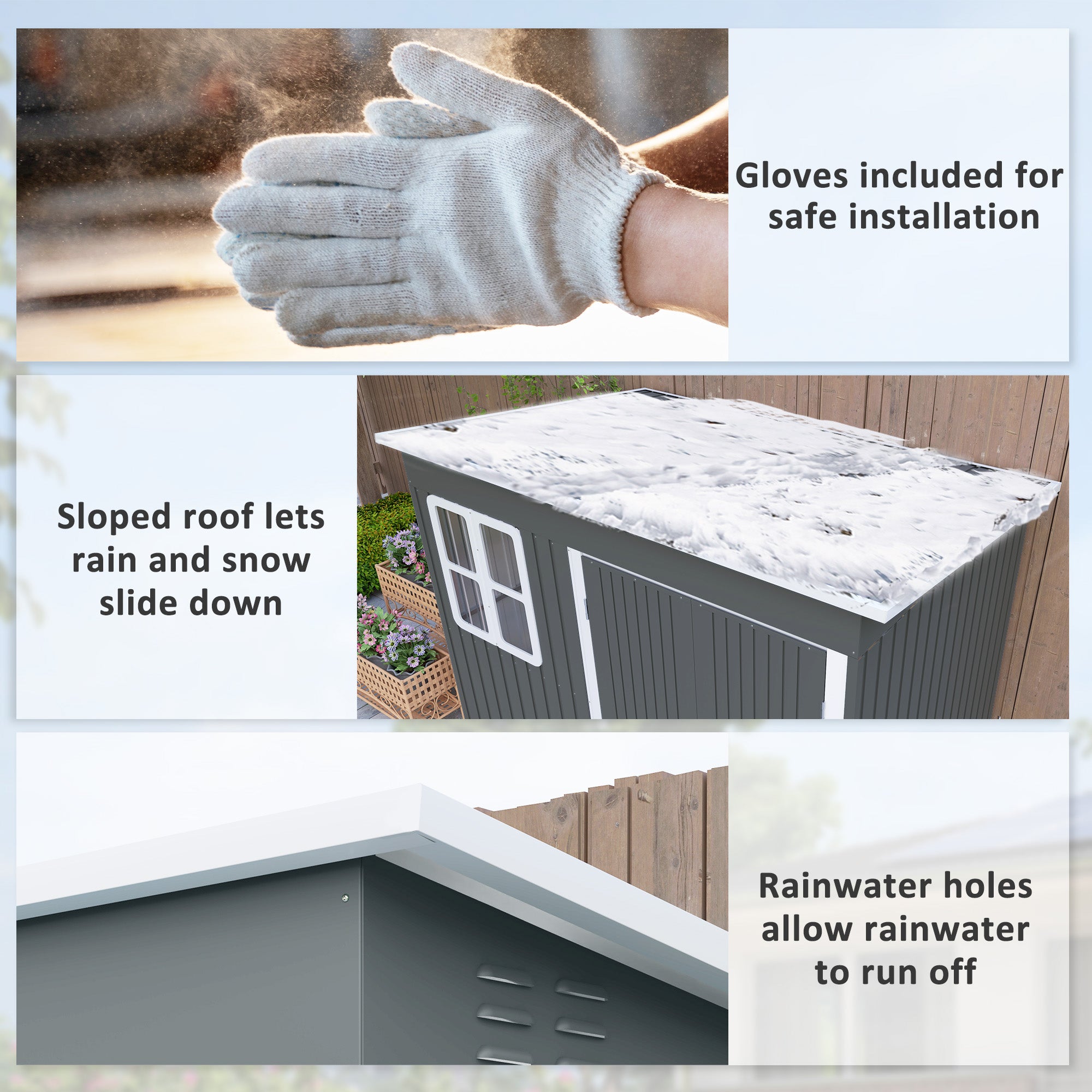 Outsunny Galvanised Steel Garden Shed with Foundation Kit, Dark Grey