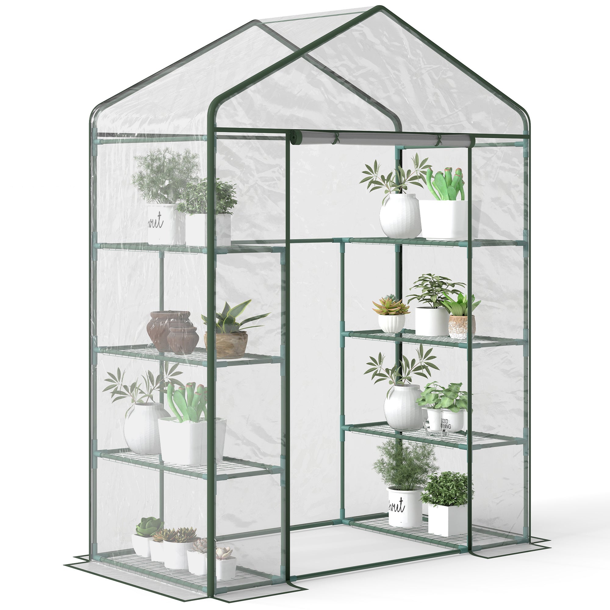 Outsunny 4 Tier 8 Shelf Walk-In Portable Greenhouse Steel Frame PVC Cover 143 x 73 x 195 cm