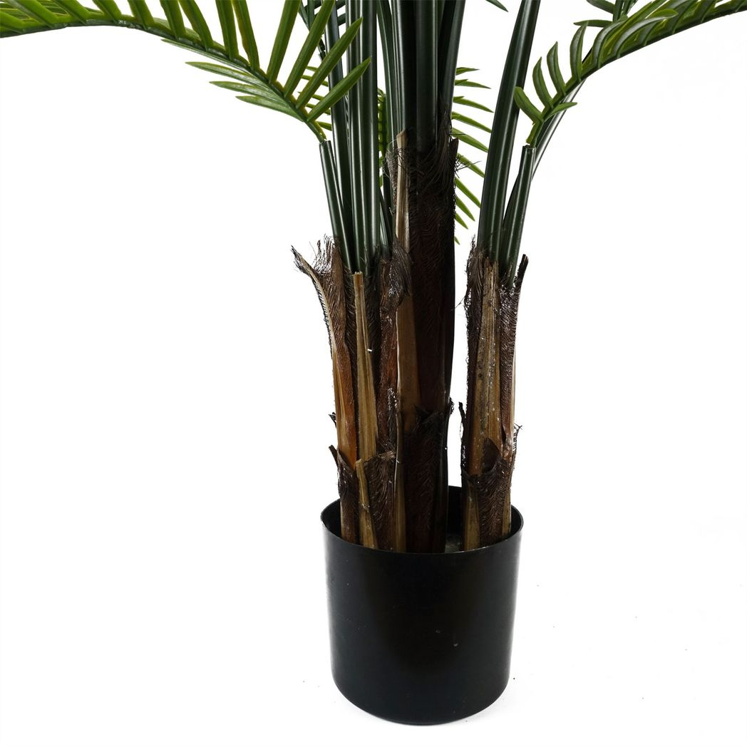 Leaf 125cm UV Resistant Artificial Raphis Palm Tree with Natural Trunk in Weighted Black Plastic Pot
