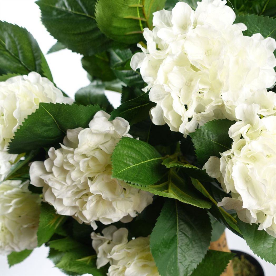 Leaf 75cm Artificial White Hydrangea Bush in Pot