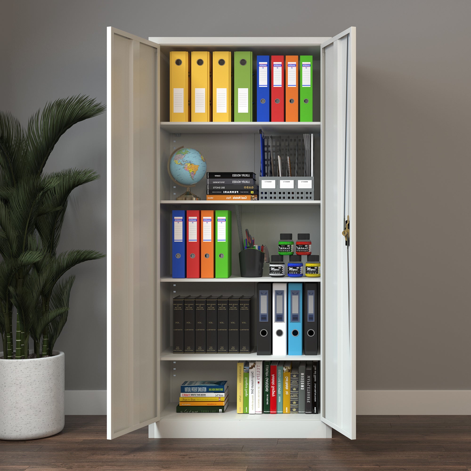Metal Office Storage Cabinet, 2 Doors, 5-Tier Design, Adjustable Shelves, Lockable, 175cm