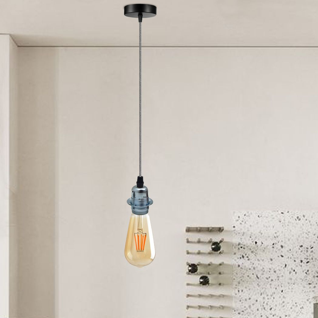 Vintage Industrial Chrome Pendant Light Fitting, lampshade Holder Fitting Set with 2m Cable.