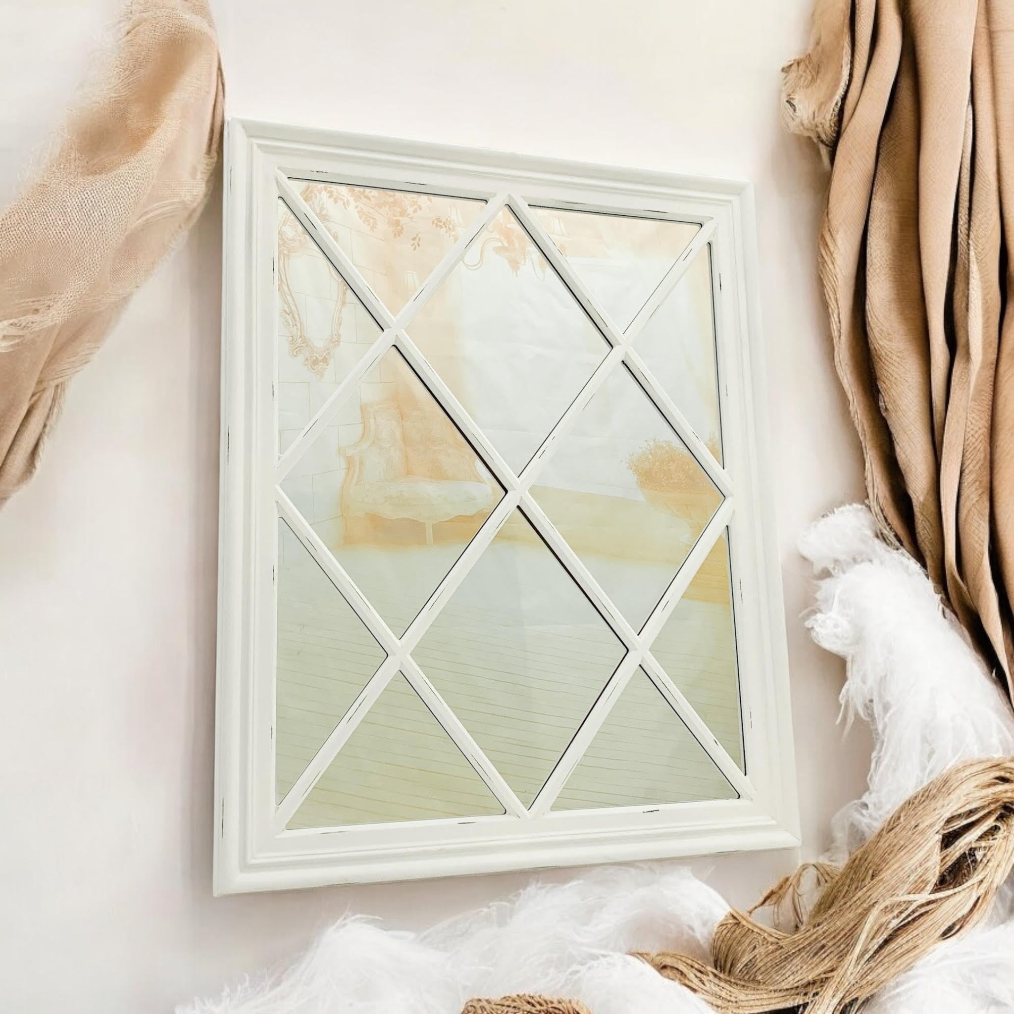 MSL 80 x 100cm White Handcrafted Hand-Finished Mirror with Hanging Hook