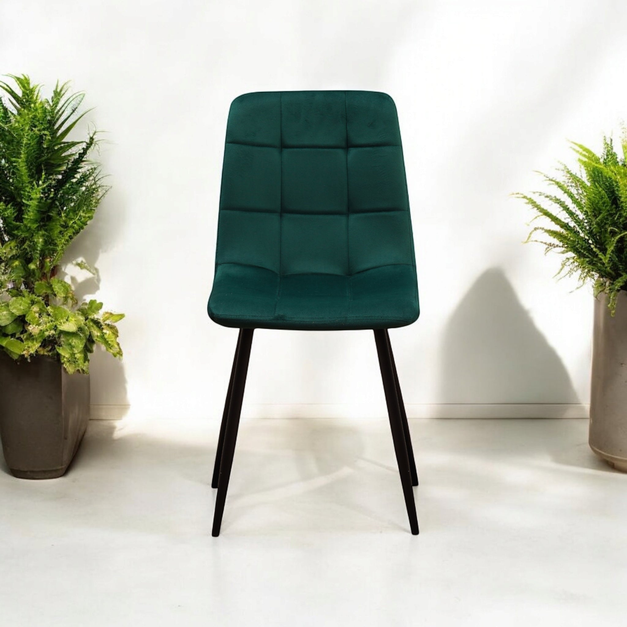Green Fabric Chair with Black Metal Eiffel-Style Legs