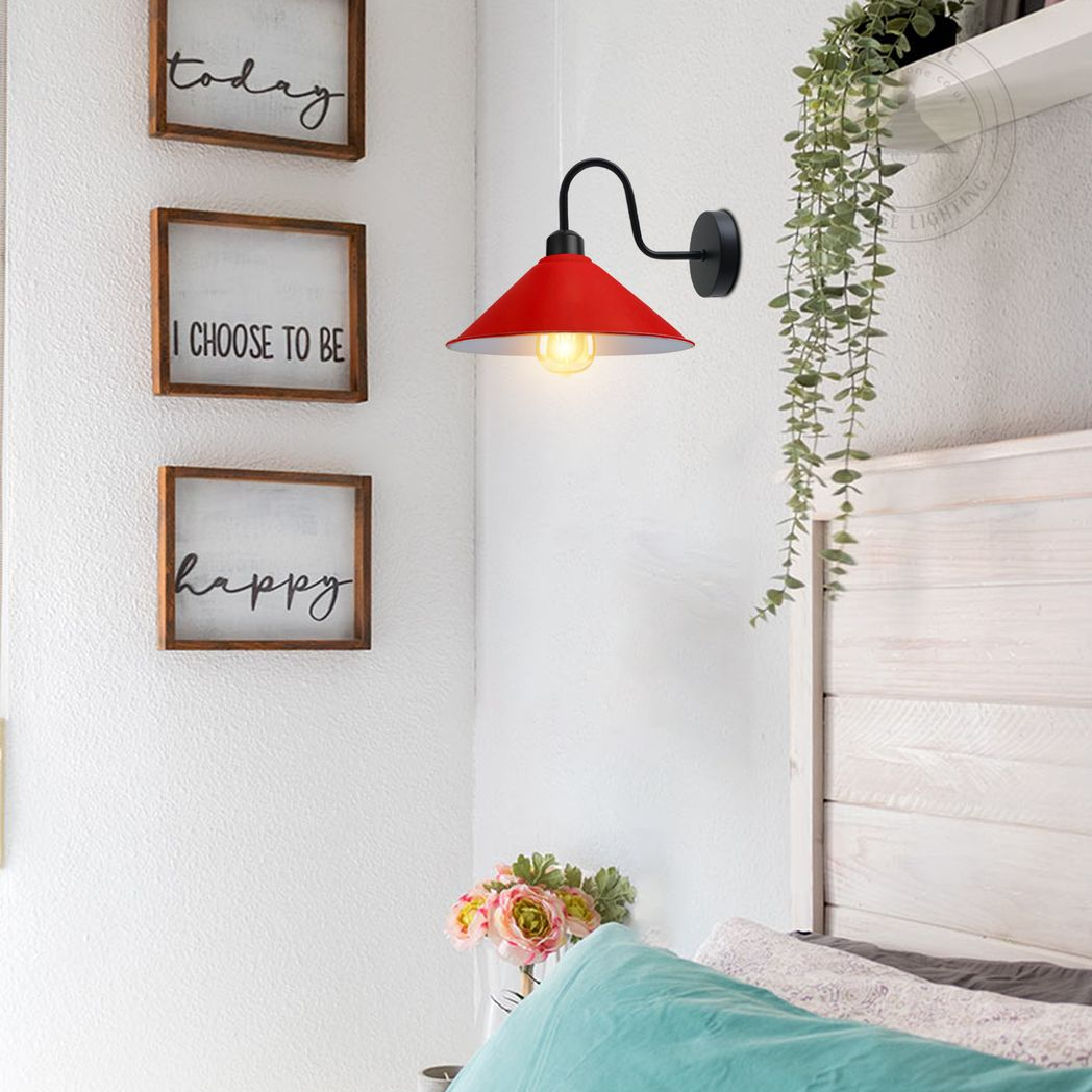 Vintage E27 Wall Sconce, Swan Neck Cone Shade, Indoor Hardwired