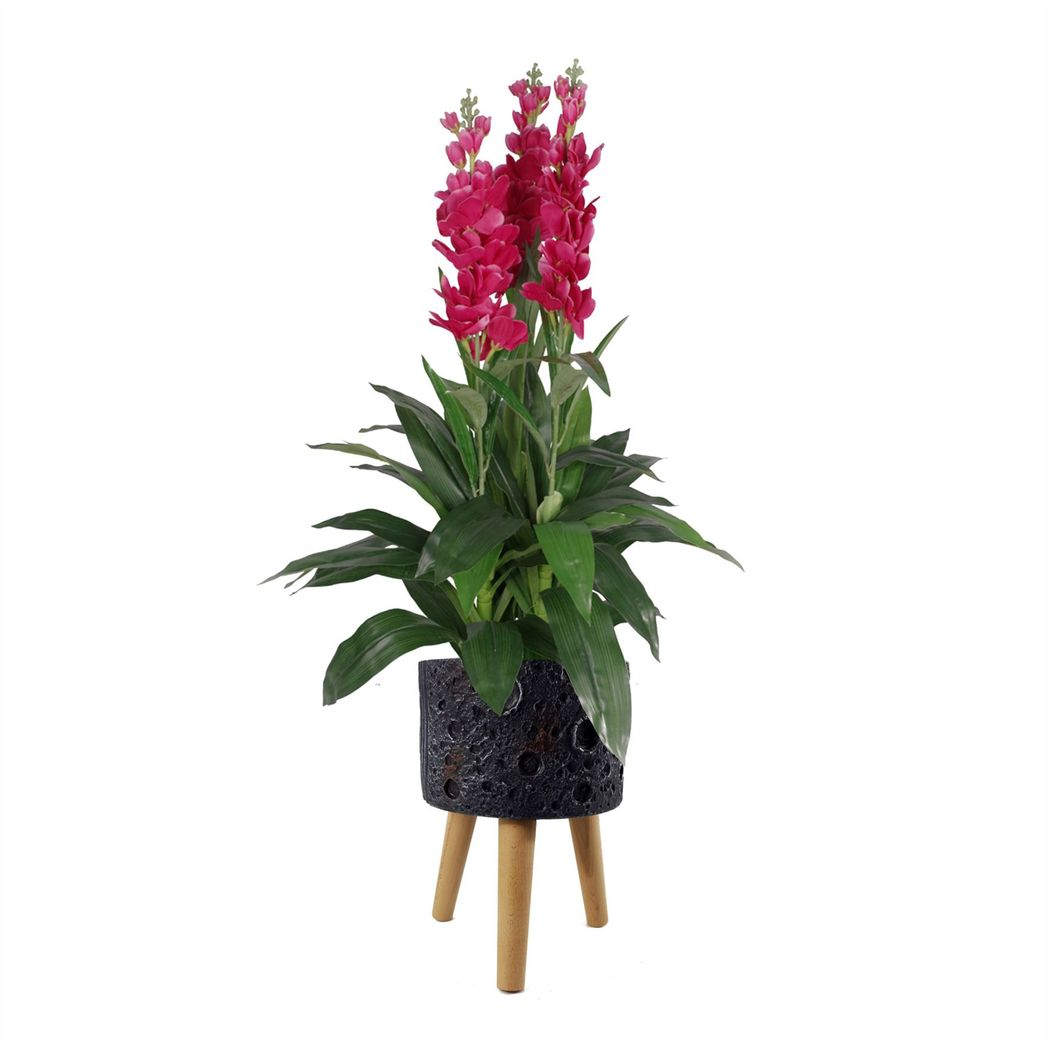 35cm x 24cm Large Lunar Black Fibreglass Composite Planter with Wooden Legs
