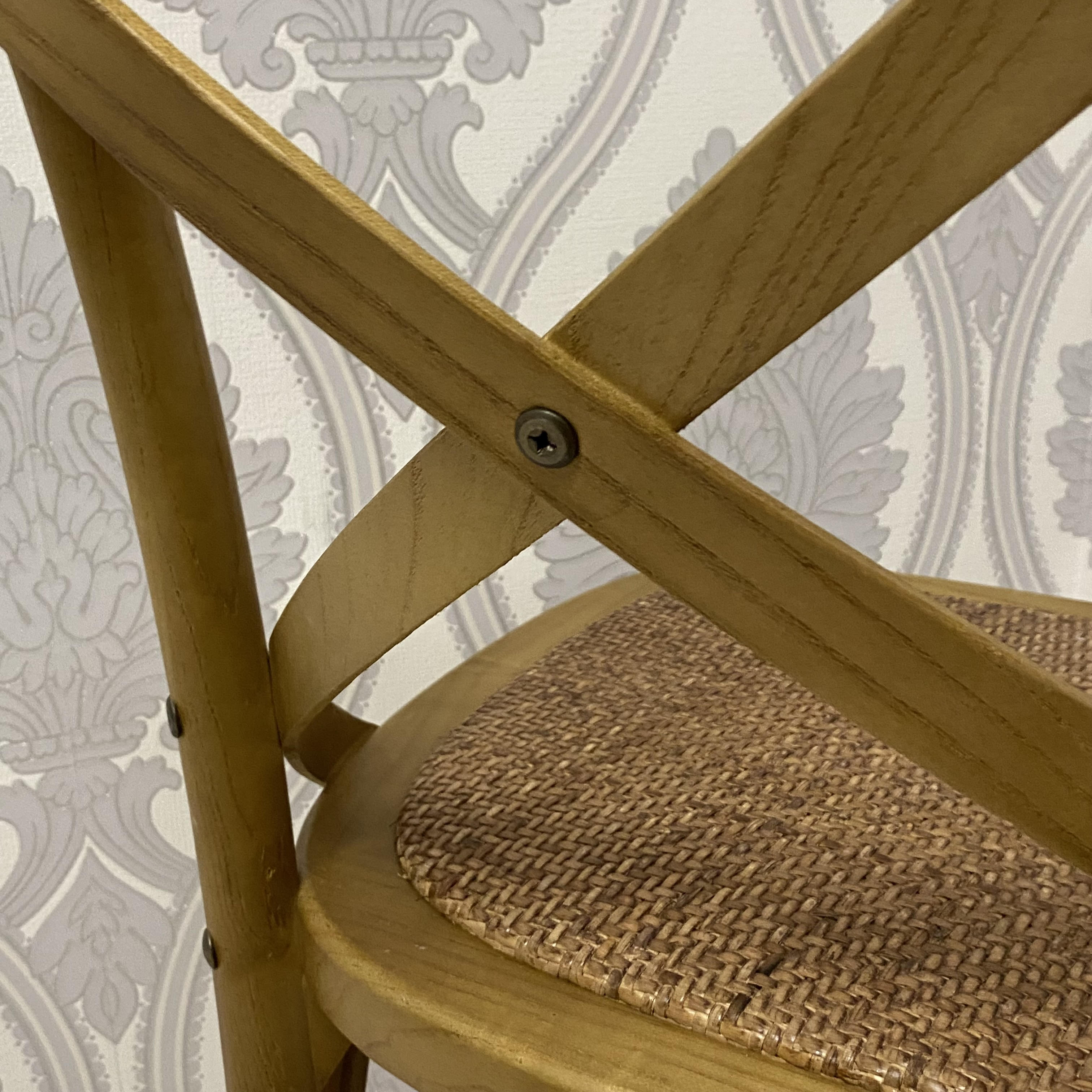 Natural French Cross Back Chair, Elm Wood, Stackable, Indoor Use, 46 x 49 x 88 cm