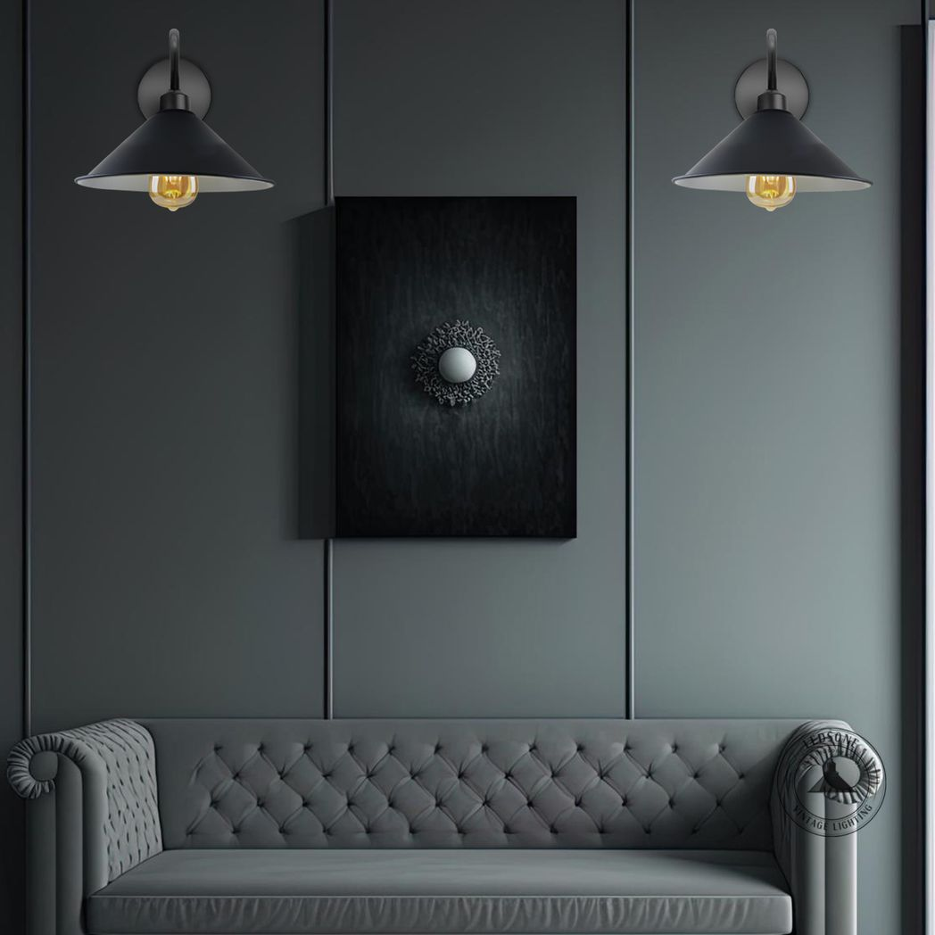 Black Vintage Wall Sconce, E27 Socket, Swan Neck Cone Shade