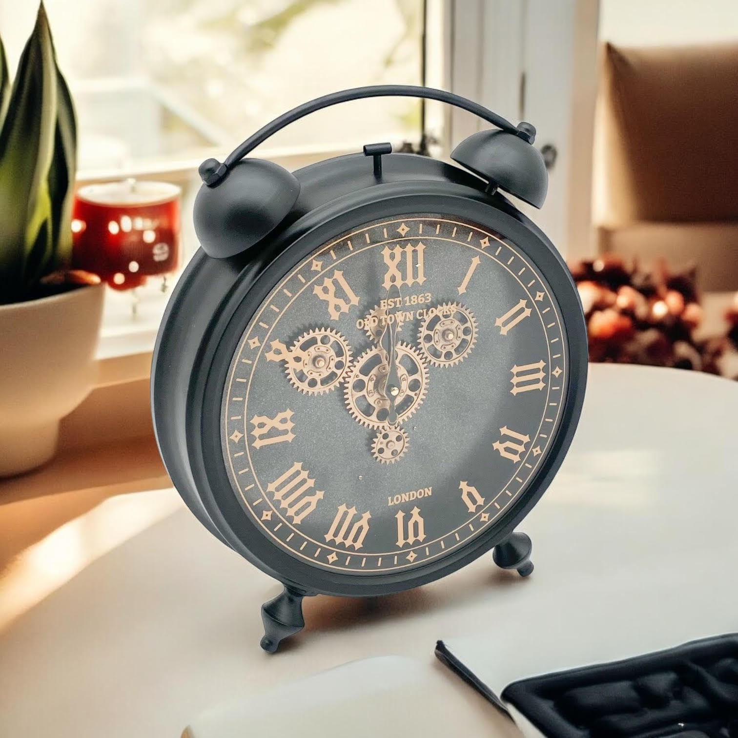 MSL 50cm Hand Finished Gear Table Clock, Requires 1 AA Battery