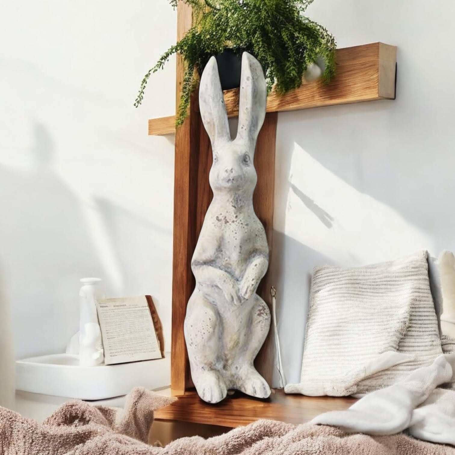 MSL 40cm Cream Resin Rabbit Garden Ornament