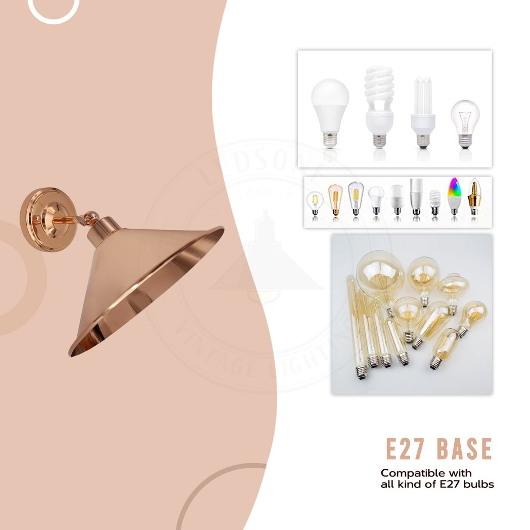 Rose Gold Vintage Retro Metal Wall Light with E27 Socket