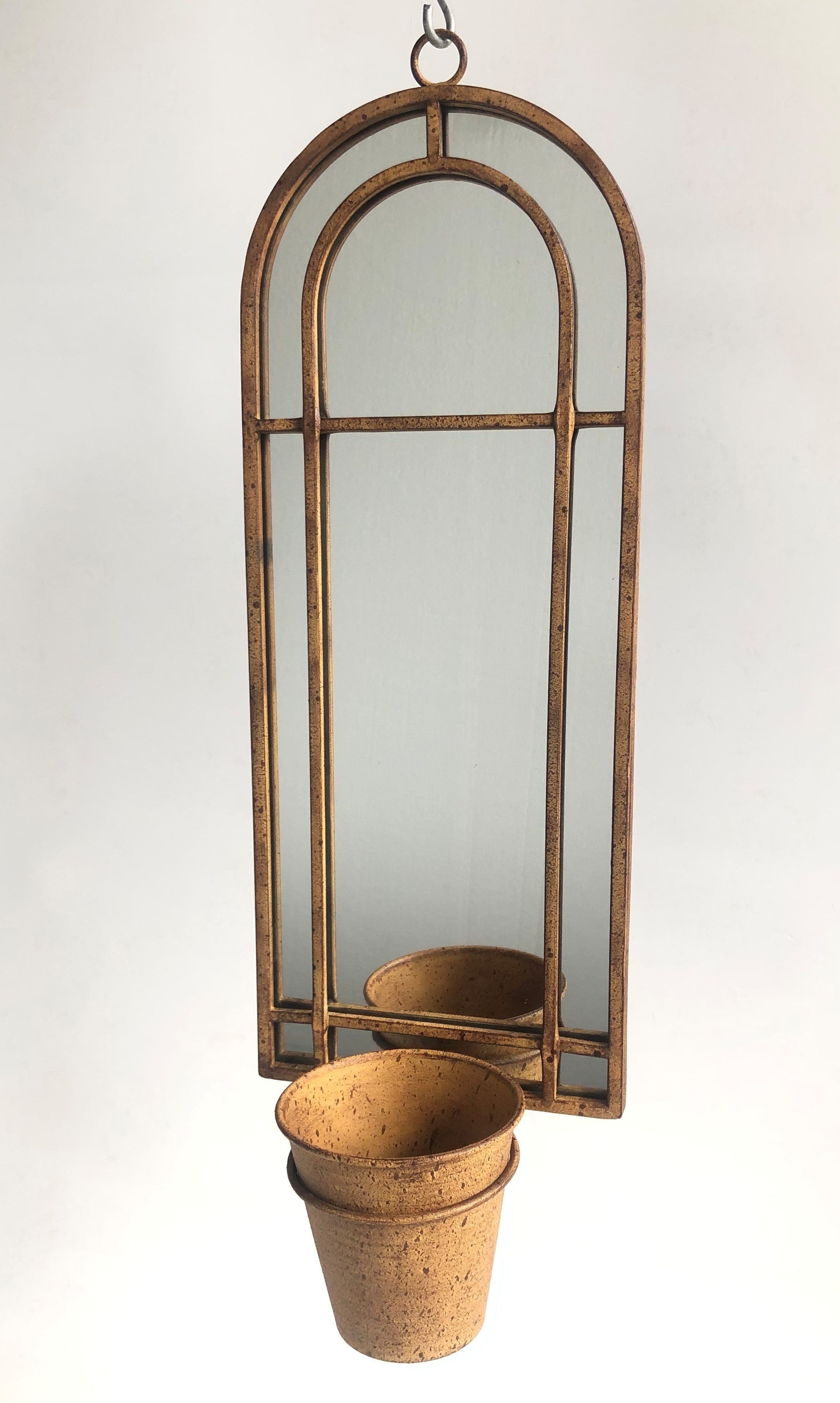 MSL 64cm Decorative Metal Wall Mirror with Single Planter and Pot, Antique Finish