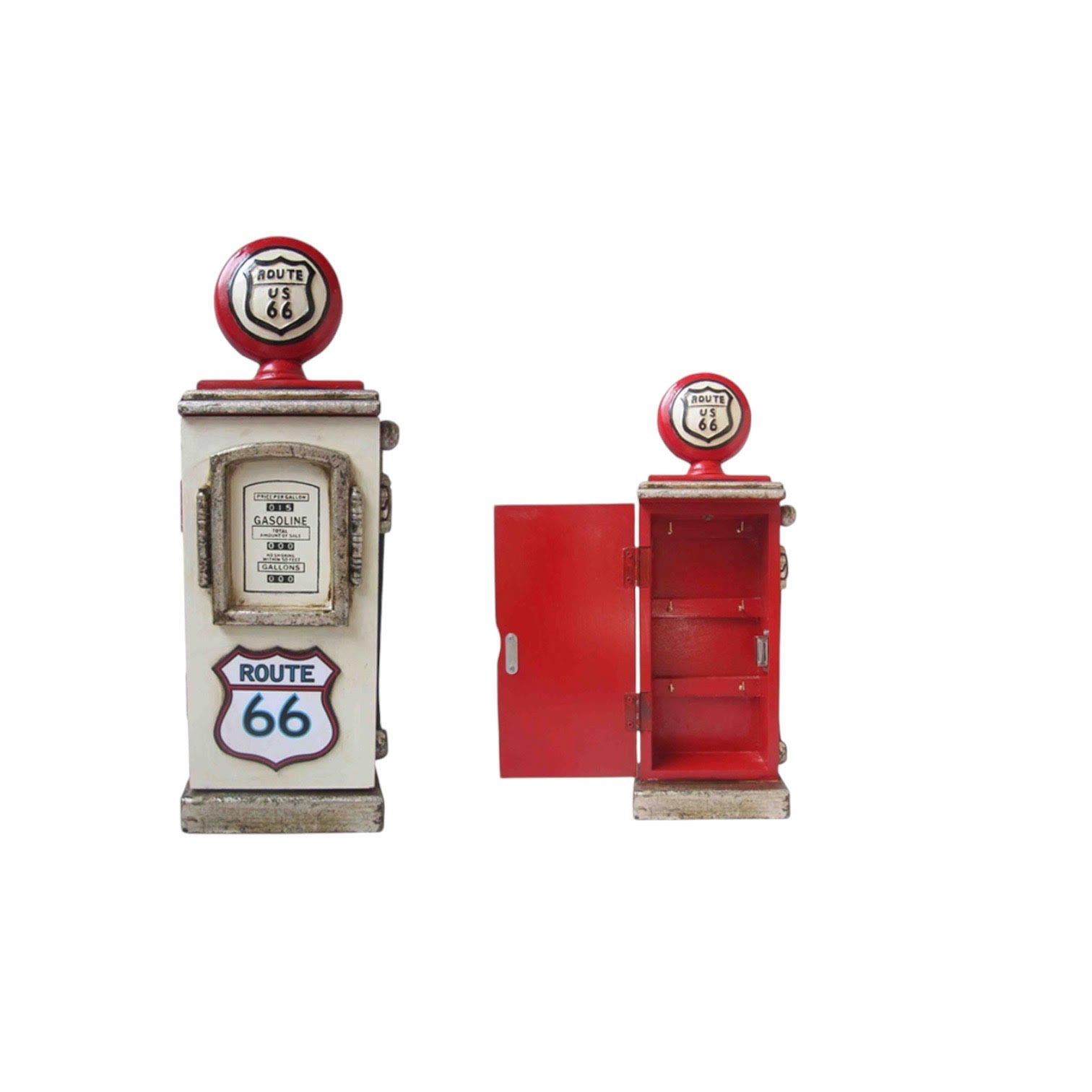 48CM Red & White Wooden Route 66 Gas Pump Key Cabinet
