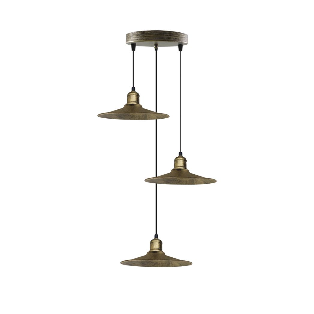 3 Head Vintage Industrial Brushed Brass Ceiling Pendant Easy Fit Light Metal 22cm Ceiling Lighting Shade