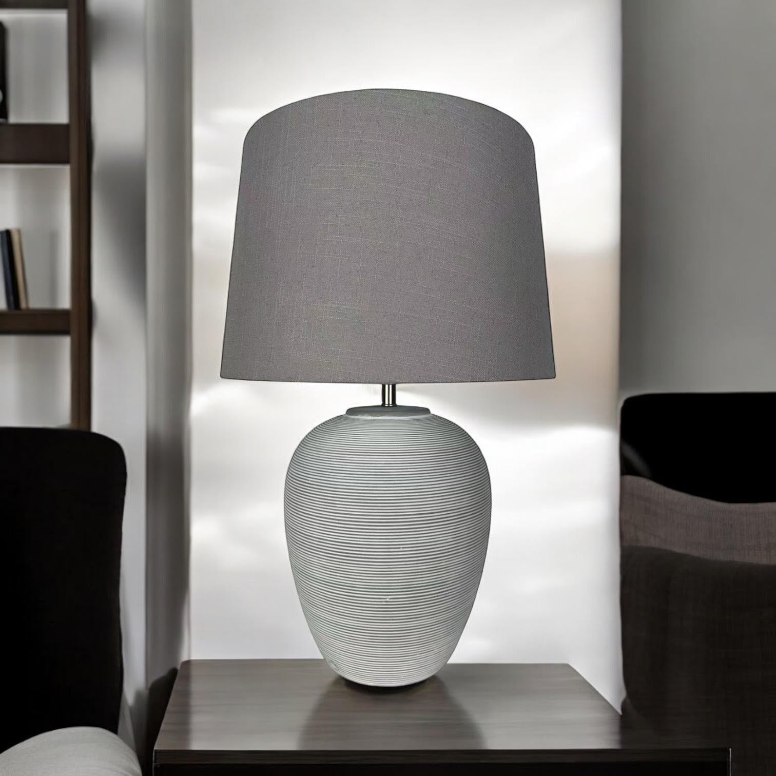 MSL 32cm Traditional Ceramic Table Lamp Base and Shade with Inline Rocker Switch, Double Insulated