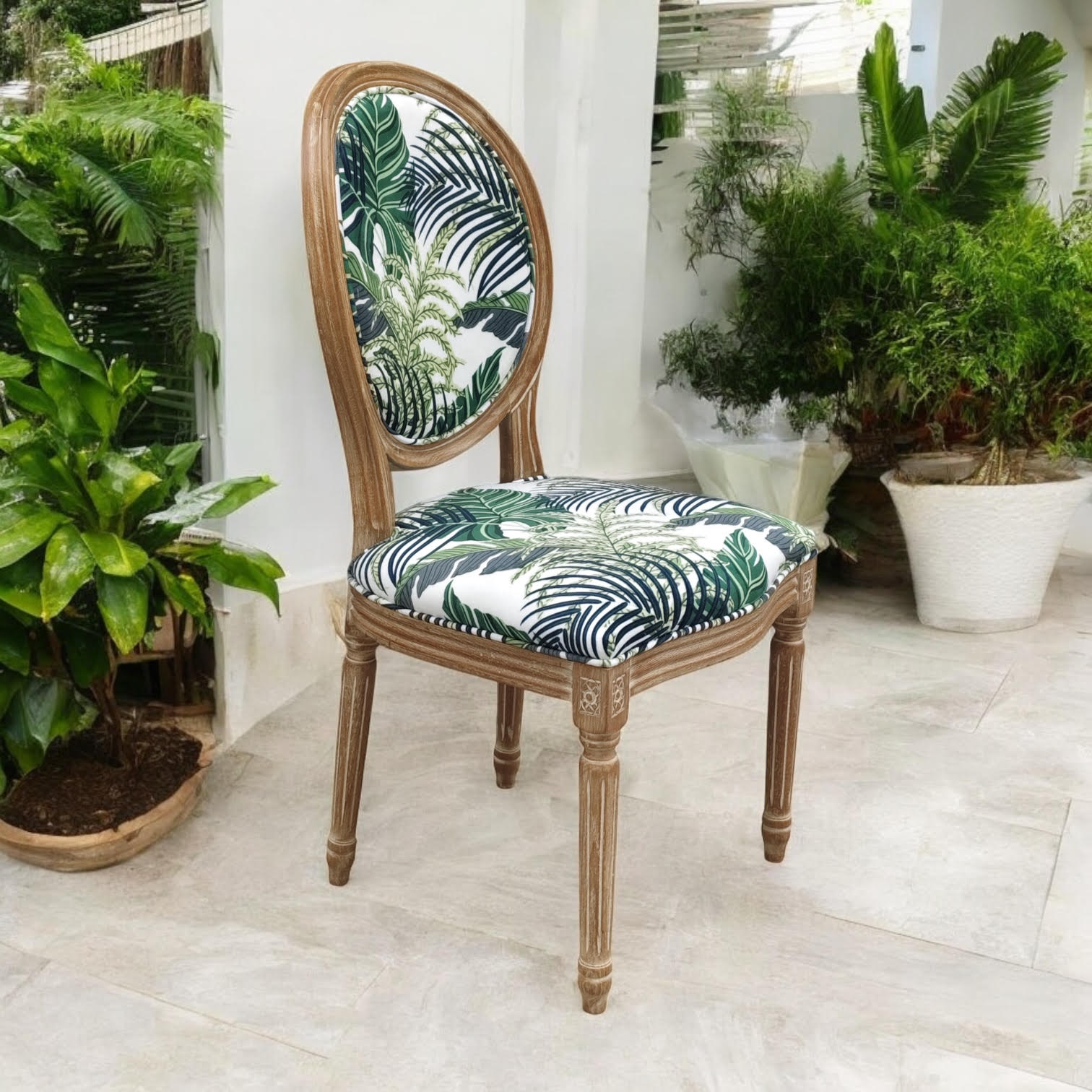 MSL 97cm Classic Louis Chair with Linen Upholstery and Stud Details