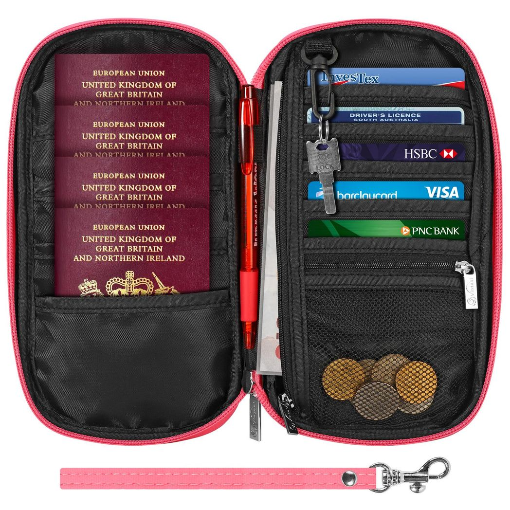 Vinsani Deluxe Passport Holder Travel Wallet with RFID Protection, 4 Passport Holders, 5 Card Slots, Pen Slot, Zip Pocket