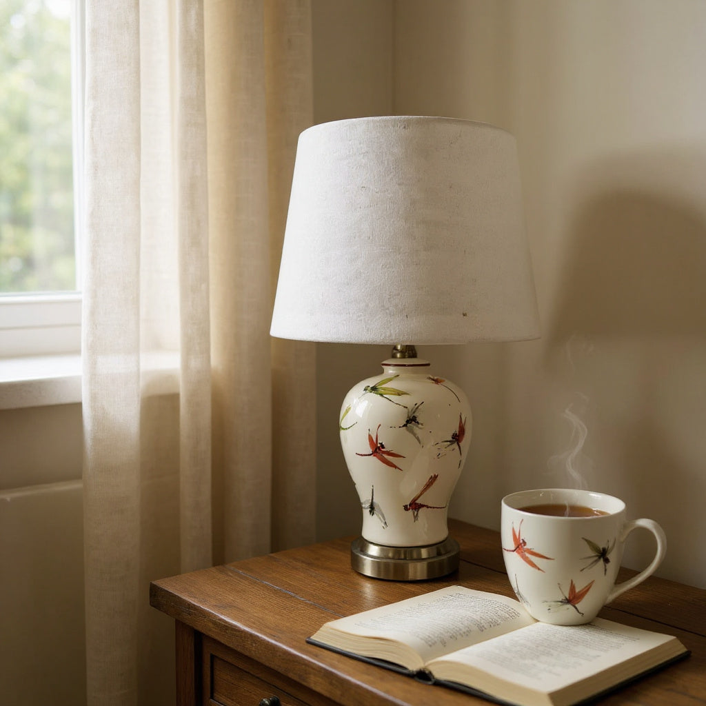 MSL Traditional Ceramic Table Lamp Base and Shade with Inline Rocker Switch, Double Insulated, Suitable for Living Room or Bedroom