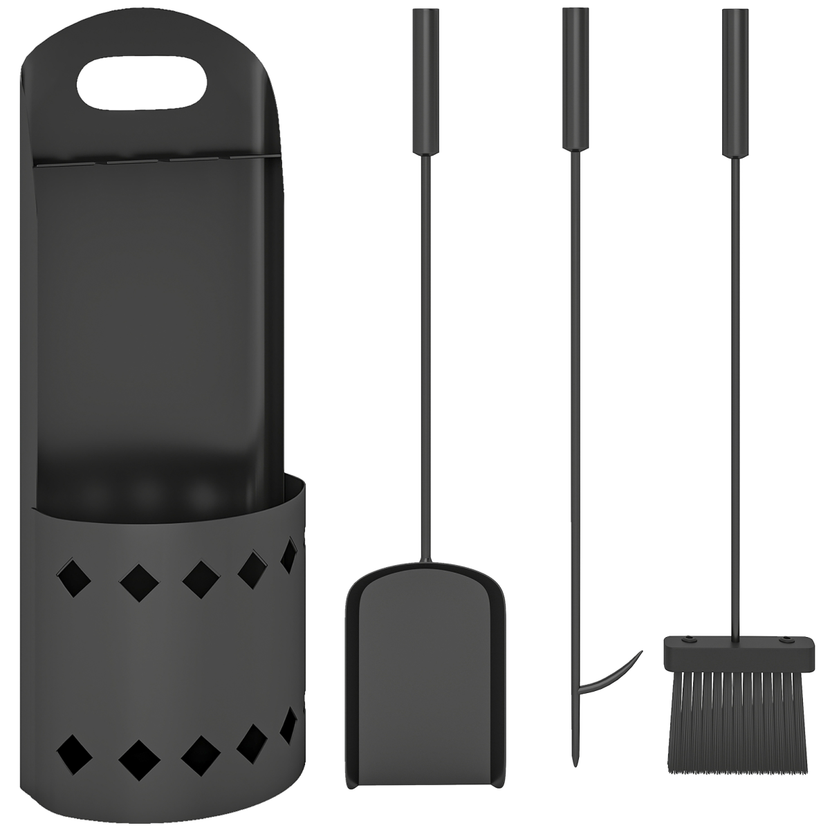 Outsunny 4-Piece Metal Fireplace Companion Set, Black