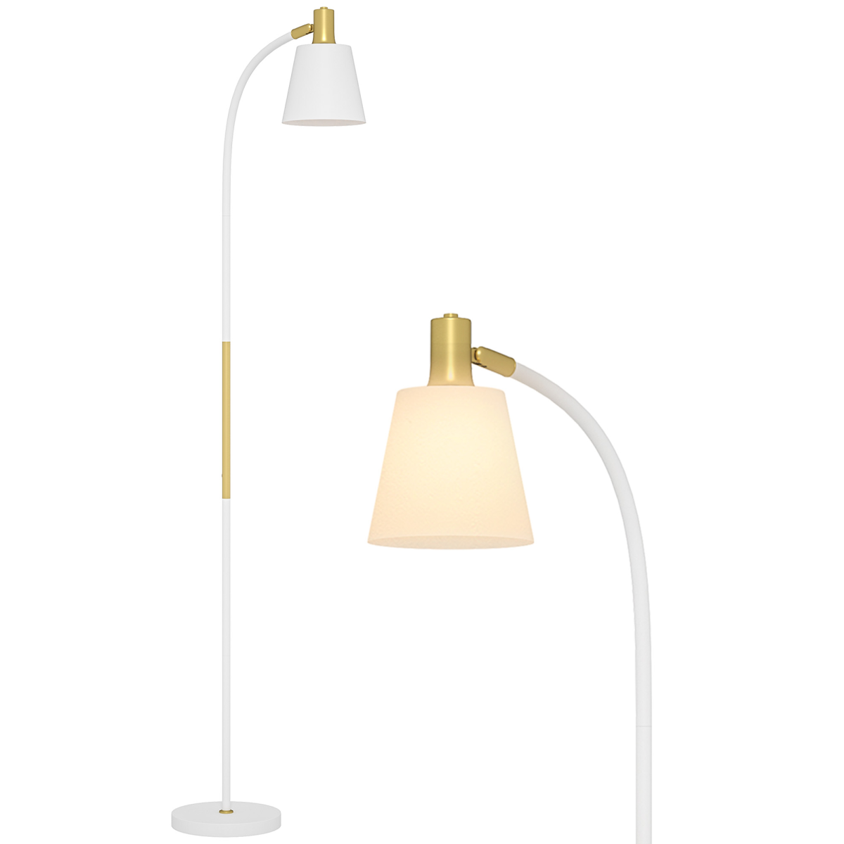 HOMCOM Adjustable Height Spotlight Floor Reading Lamp, White and Gold