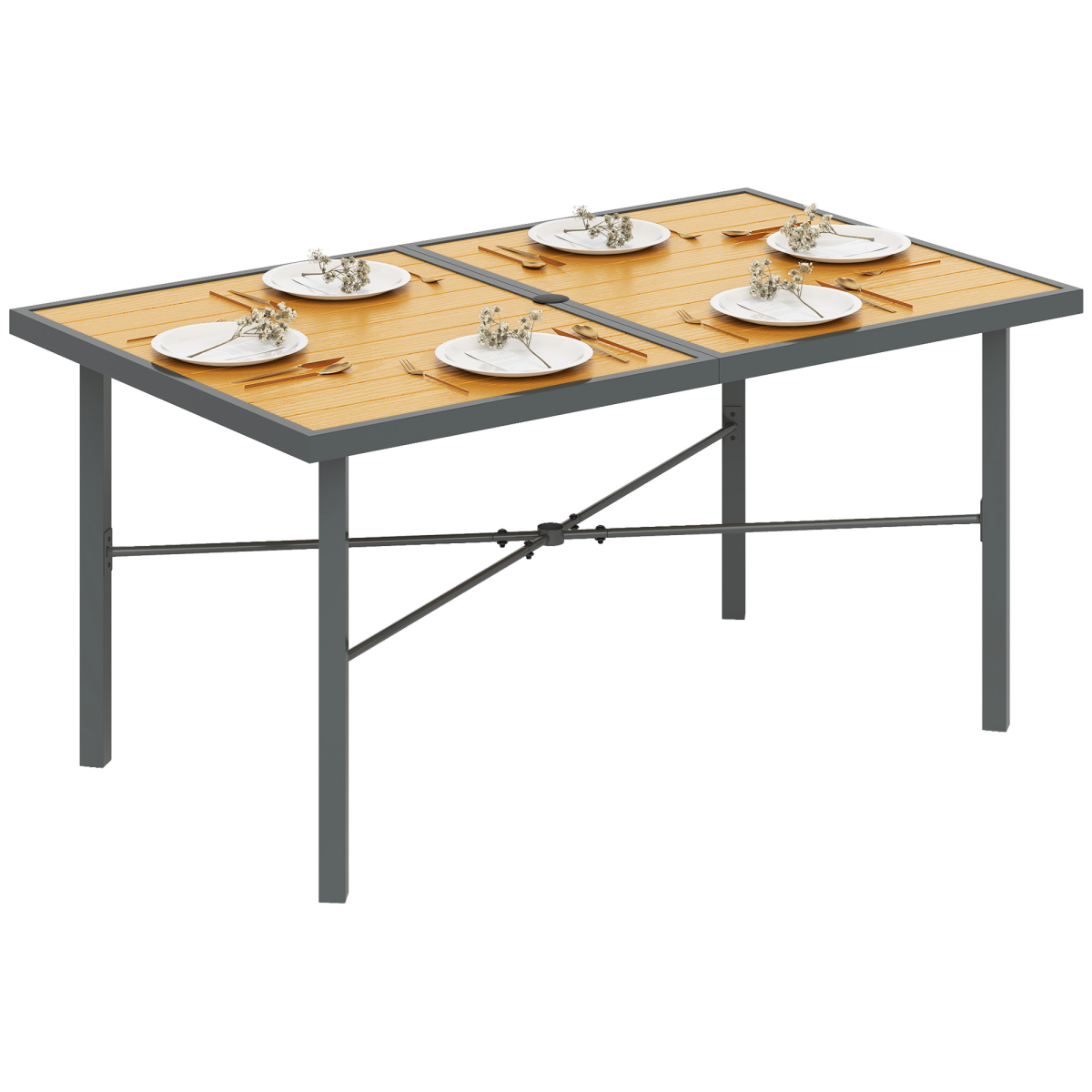 Outsunny Outdoor Garden Dining Table for 6 with Umbrella Hole