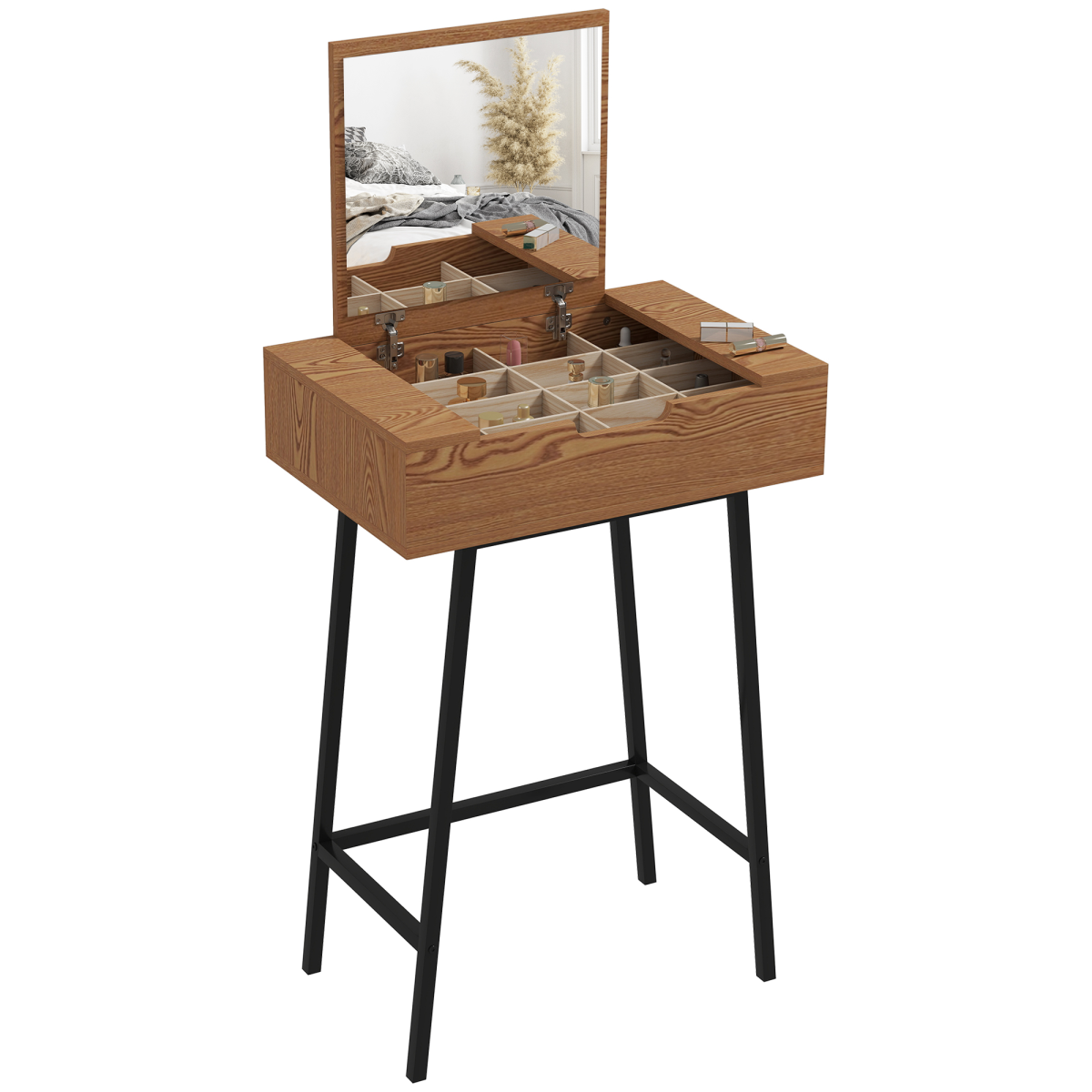 HOMCOM Industrial Vanity Desk with Flip-Up Mirror, Natural Wood Effect