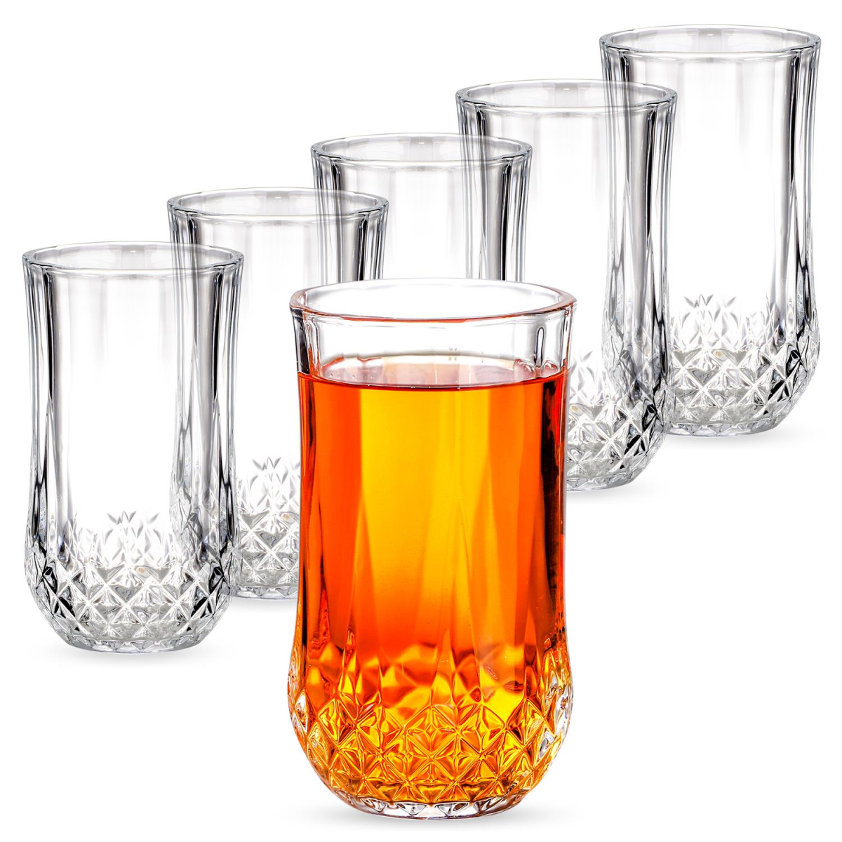 Vinsani 350ml Crystal-Cut Tall Glasses 6 Pack, Dishwasher Safe, BPA Free, Toughened Soda-Lime Glass