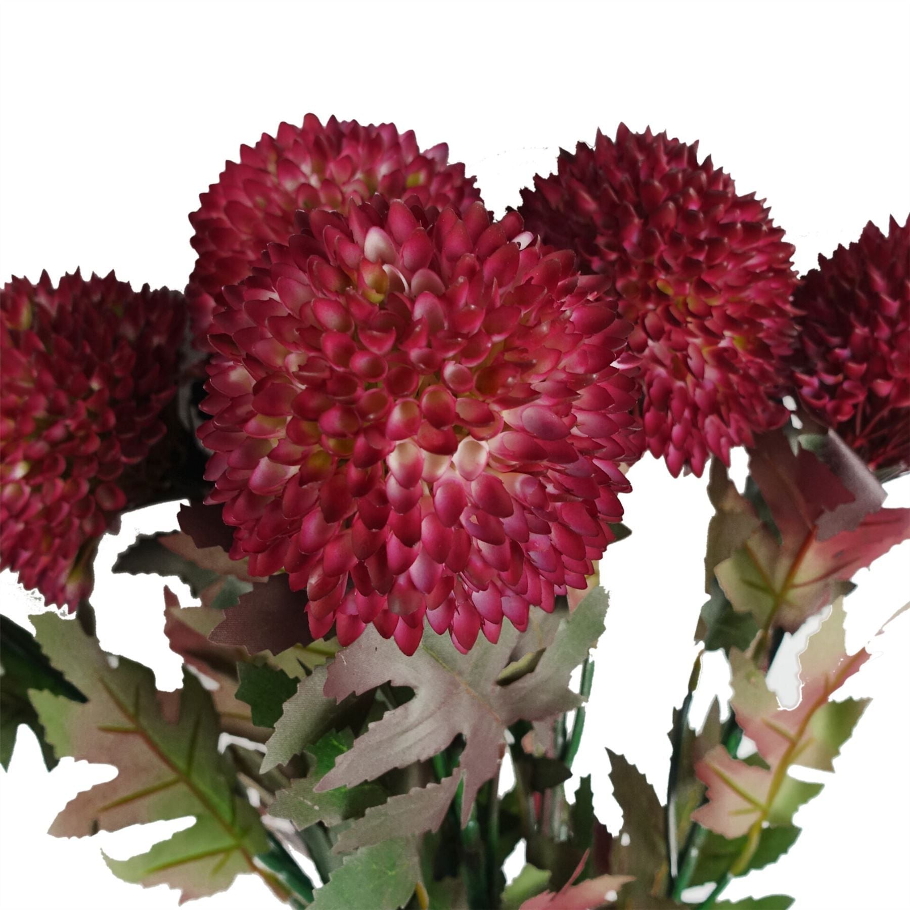 Leaf Pack of 6 Large Ball Dahlia Artificial Flower Stems Pink 70cm