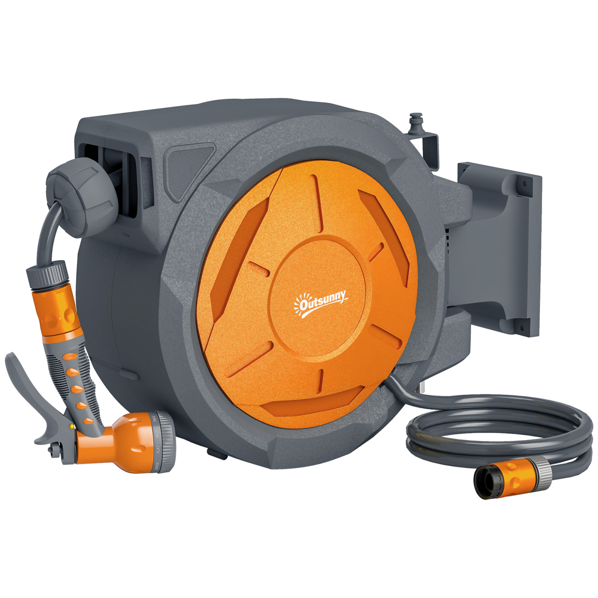 Outsunny 30m Retractable Wall Mounted Hose Reel with Lock, Orange