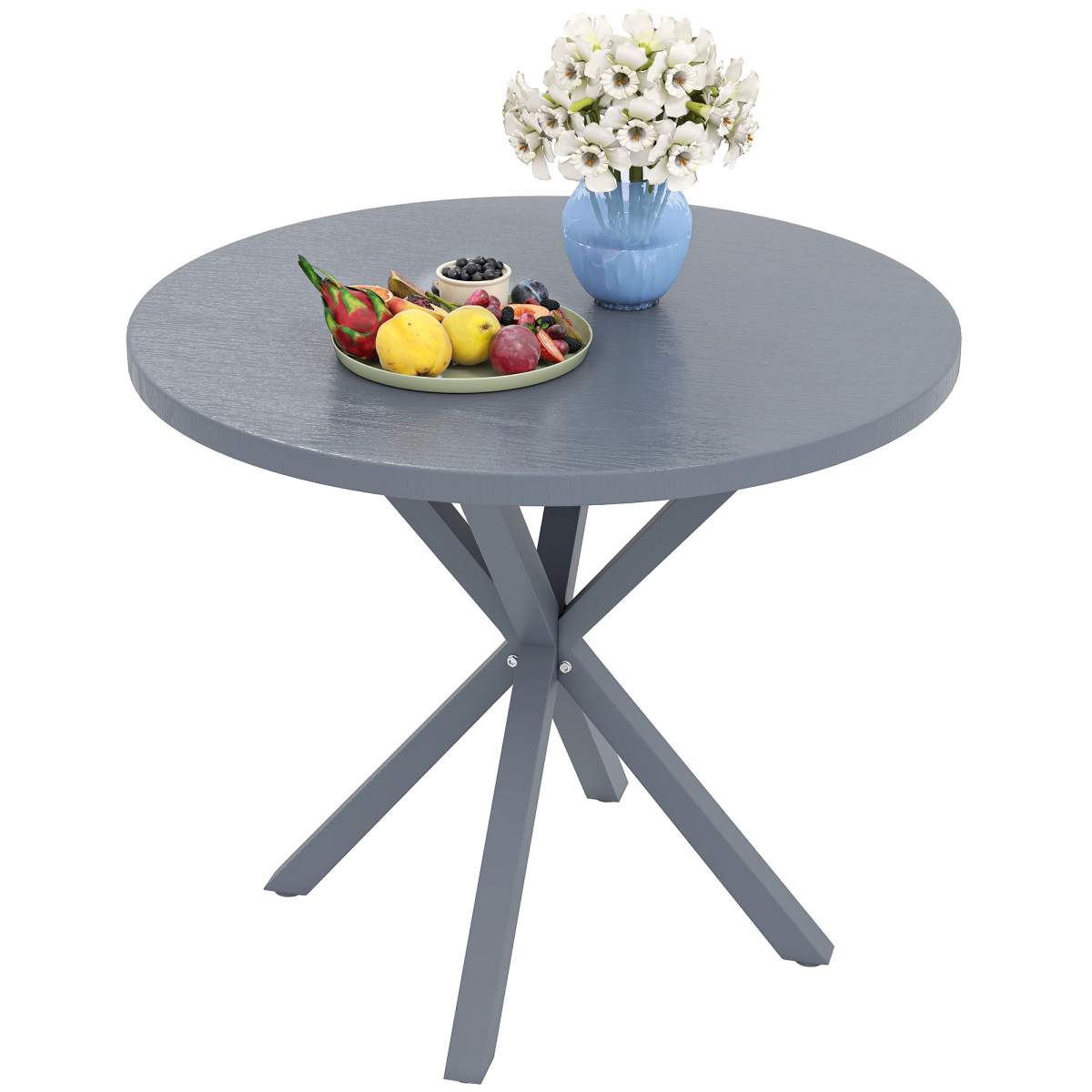 Outsunny Round Garden Table, Steel Frame, Wood-Effect Top, Dark Grey
