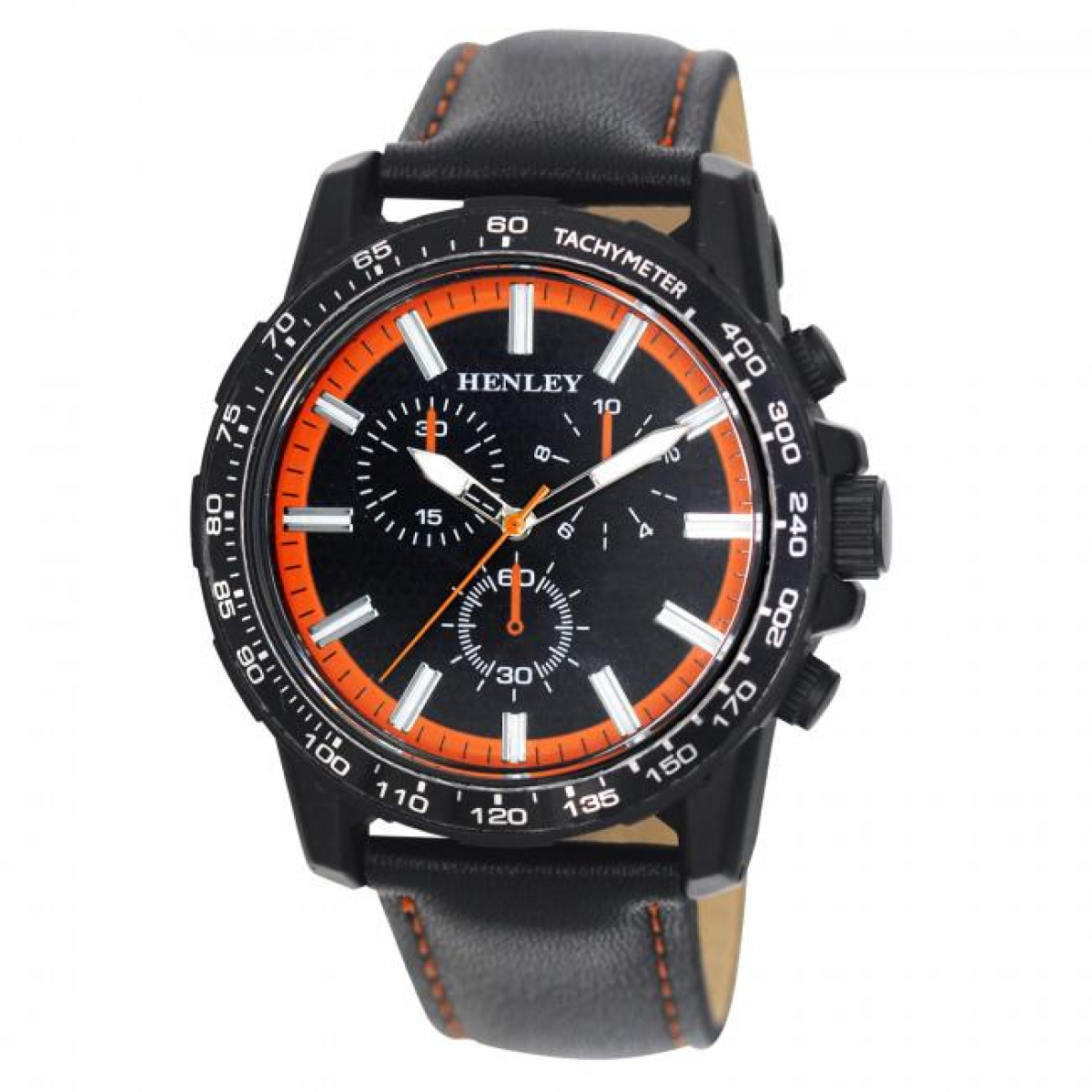 Henley Mens Satin Black Sports Coloured Stitch Multi Eye Watch Black/Orange H03015.8