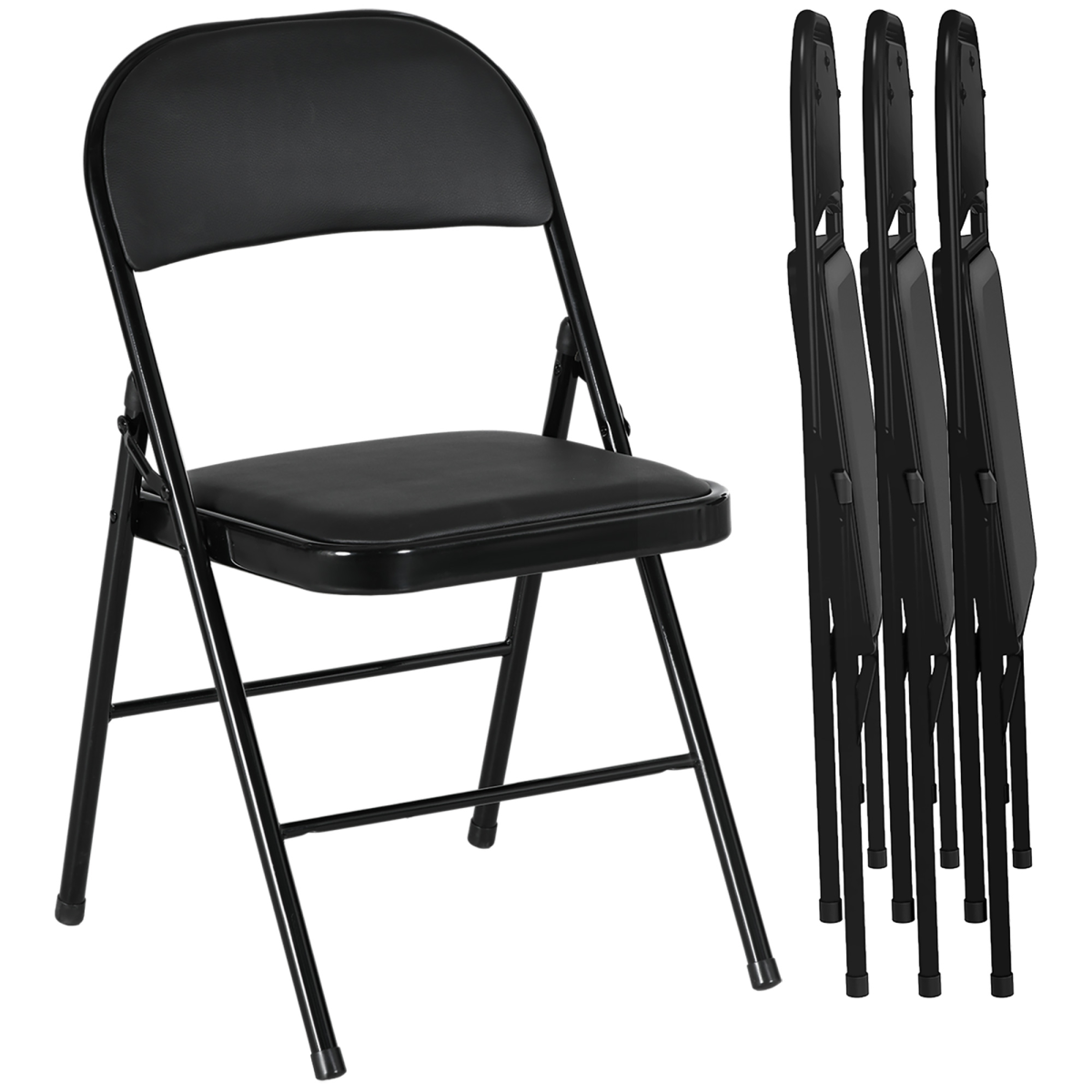 HOMCOM 4 Pack Folding Chairs with Padded Seat, Steel Frame, Black