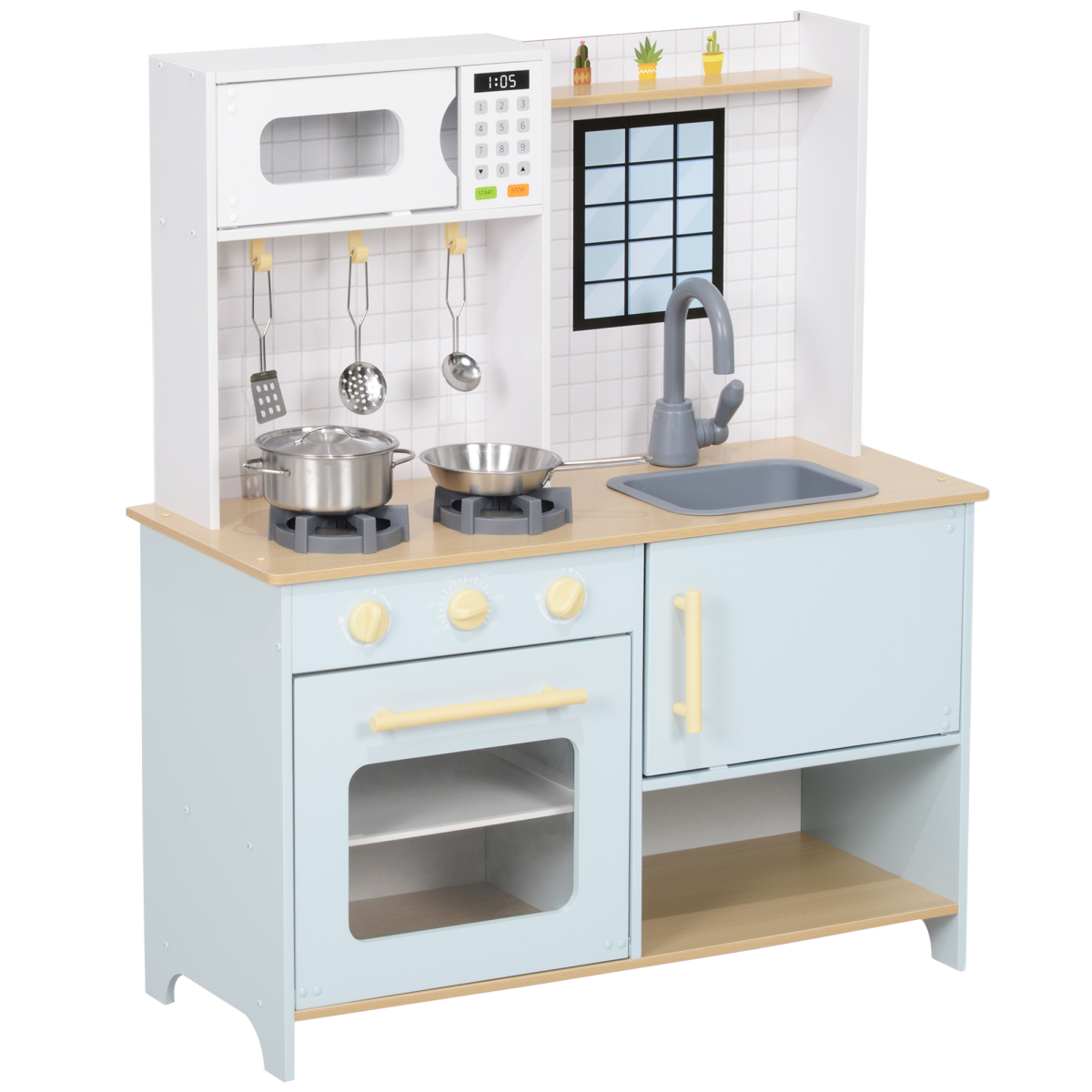 AIYAPLAY Play Kitchen with Stove, Microwave, Oven, Light & Sound