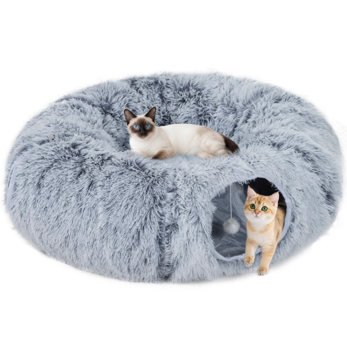 PawHut Foldable Donut Cat Tunnel Bed with Washable Cushion, Light Grey
