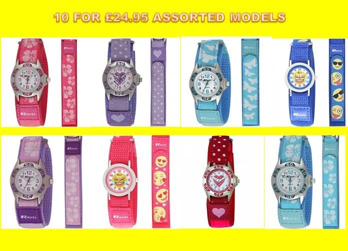 Ravel Children Girl Boy 10 FOR £24.95 ASSORTED MODELS Nylon Velcro Strap Watch R1507 - CLEARANCE NEEDS RE-BATTERY