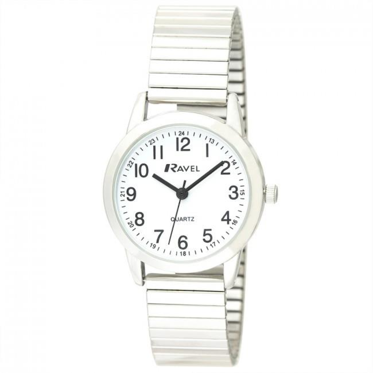 Ravel Ladies Bold Number White Dial Gold Expander Bracelet Watch R0232.21.2