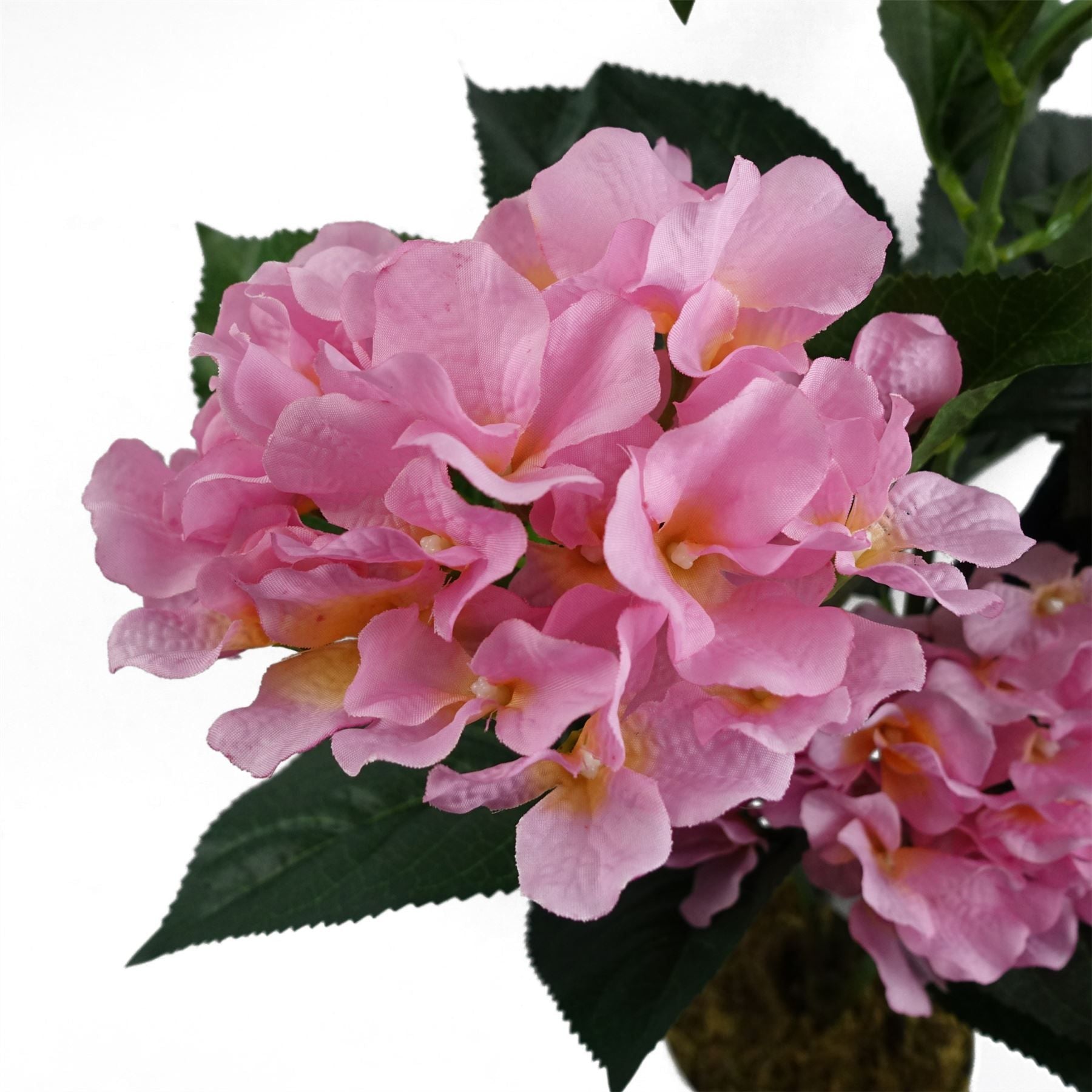 Leaf 55cm Artificial Pink Hydrangea Plant in Decorative Plastic Weighted Pot