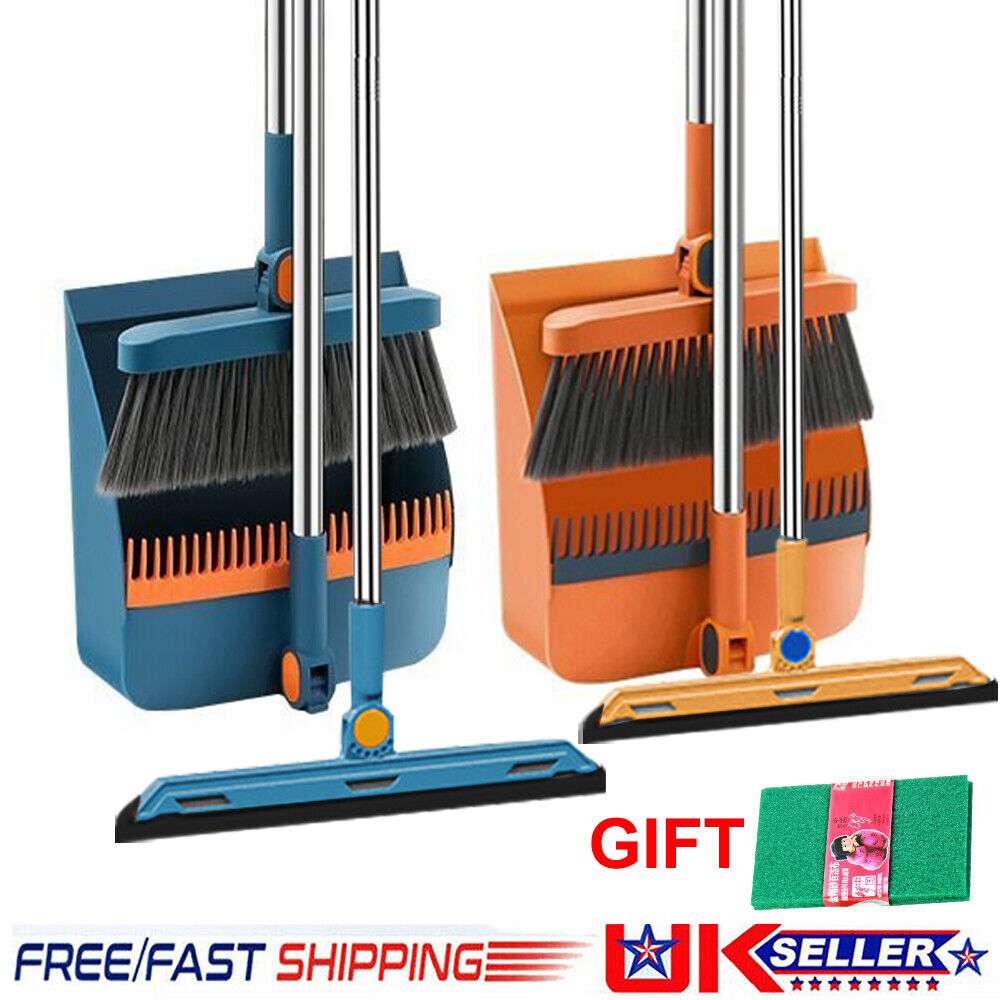 Long Handled Dustpan and Brush Set Strong Metal Handle Dust Pan & Broom Sweeper
