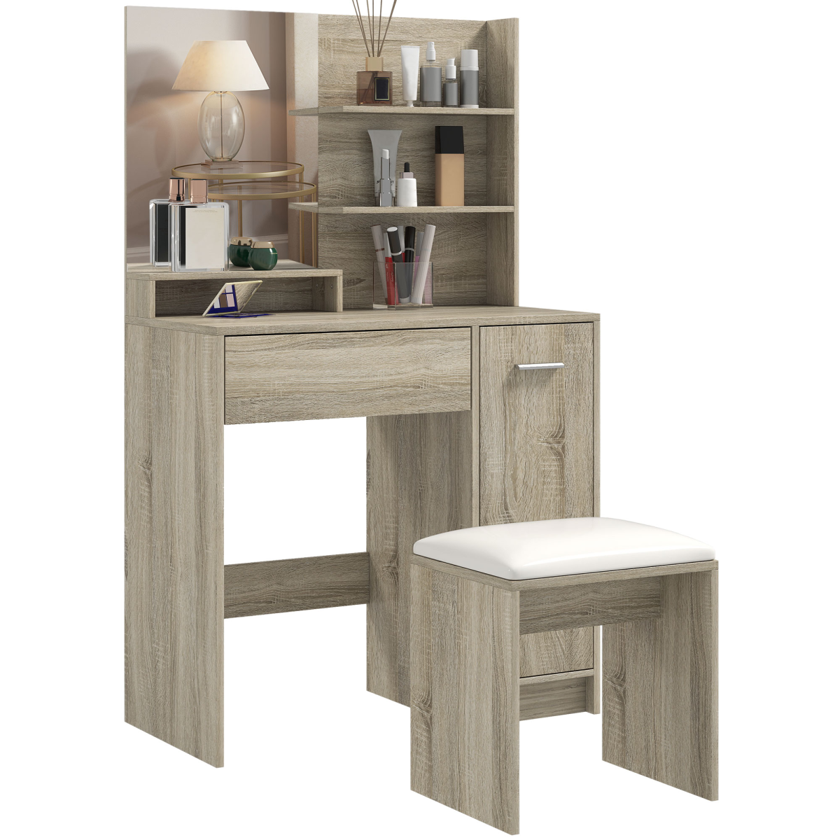 HOMCOM Dressing Table with Mirror, Stool and Storage for Bedroom
