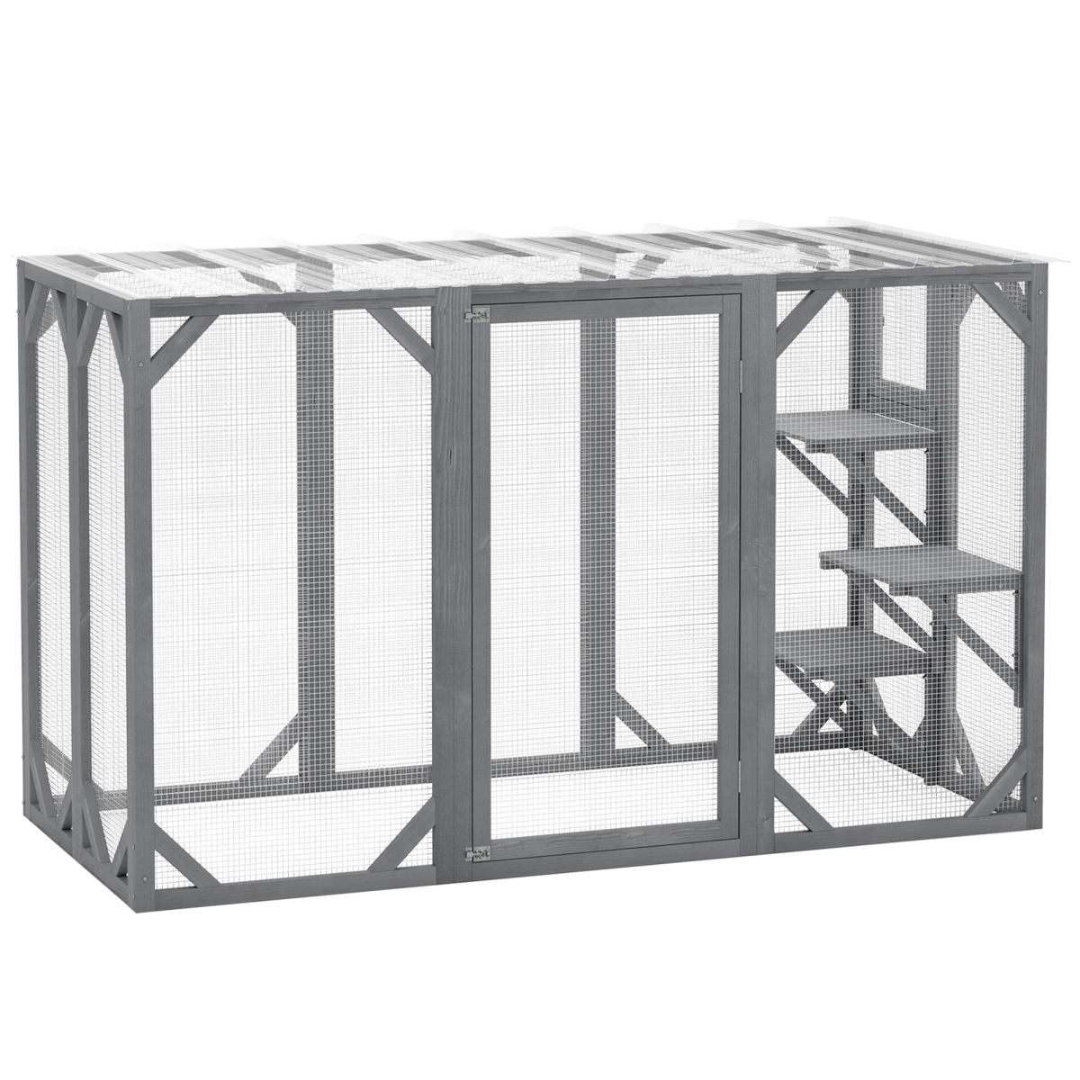PawHut Wooden Cat House with 3 Platforms, Large Front Door, Indoor/Outdoor Shelter for Multiple Cats