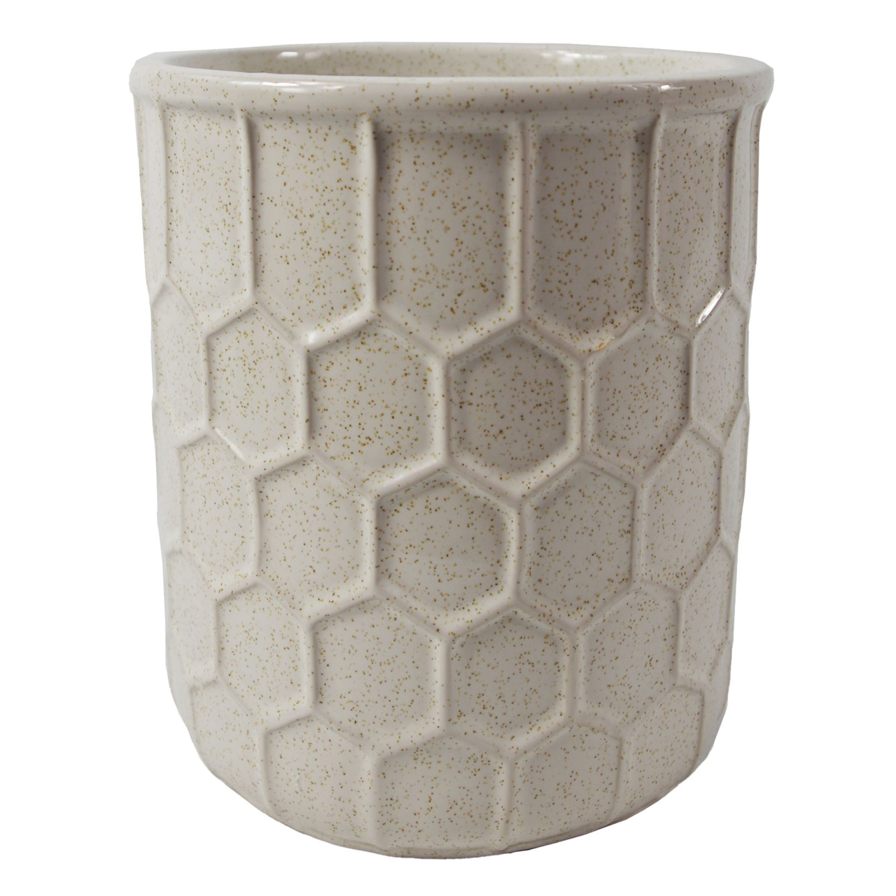 White Honeycomb Ceramic Planter 13.4 x 13.4 x 17cm