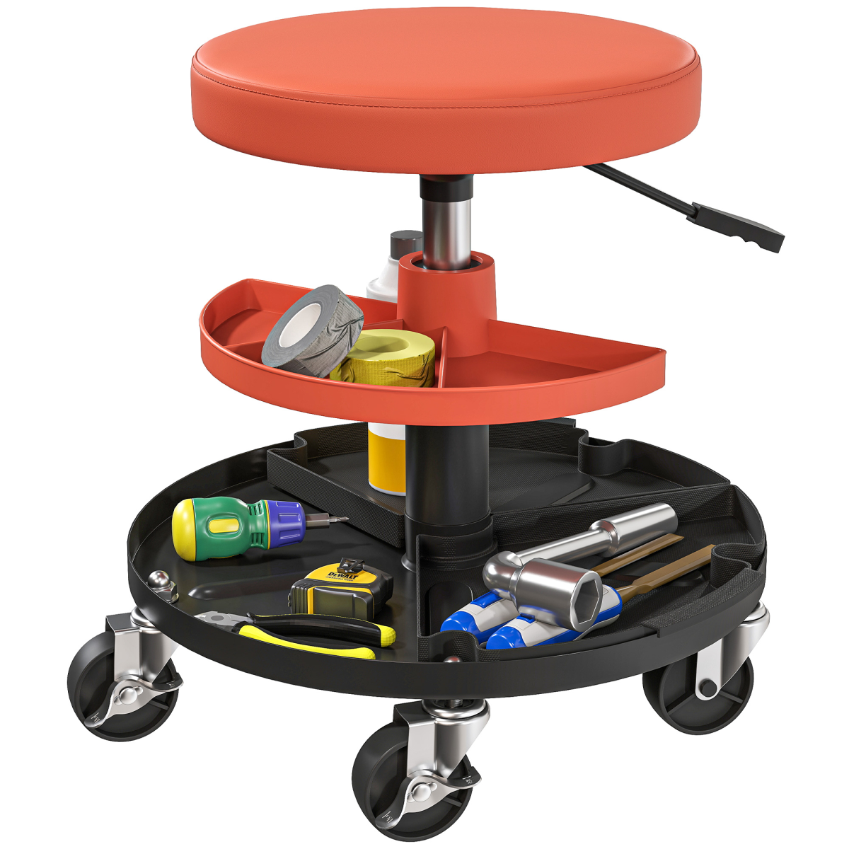 HOMCOM Rolling Mechanic Stool, 135kg, Height Adjustable, Yellow