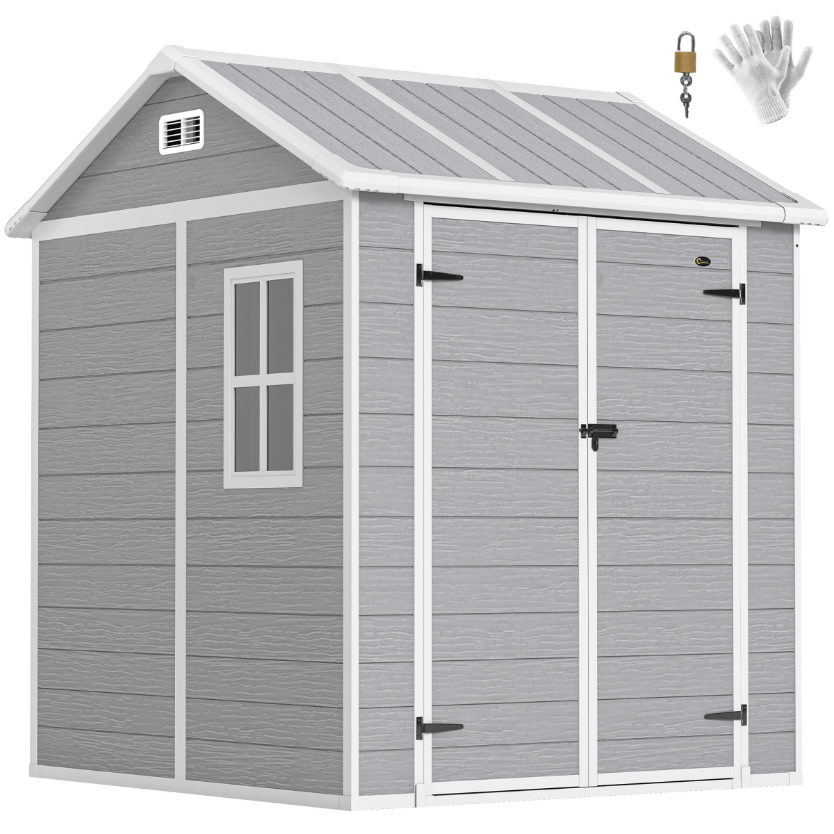 Outsunny 6 x 6ft Grey Plastic Garden Shed with Floor, Window & Vents